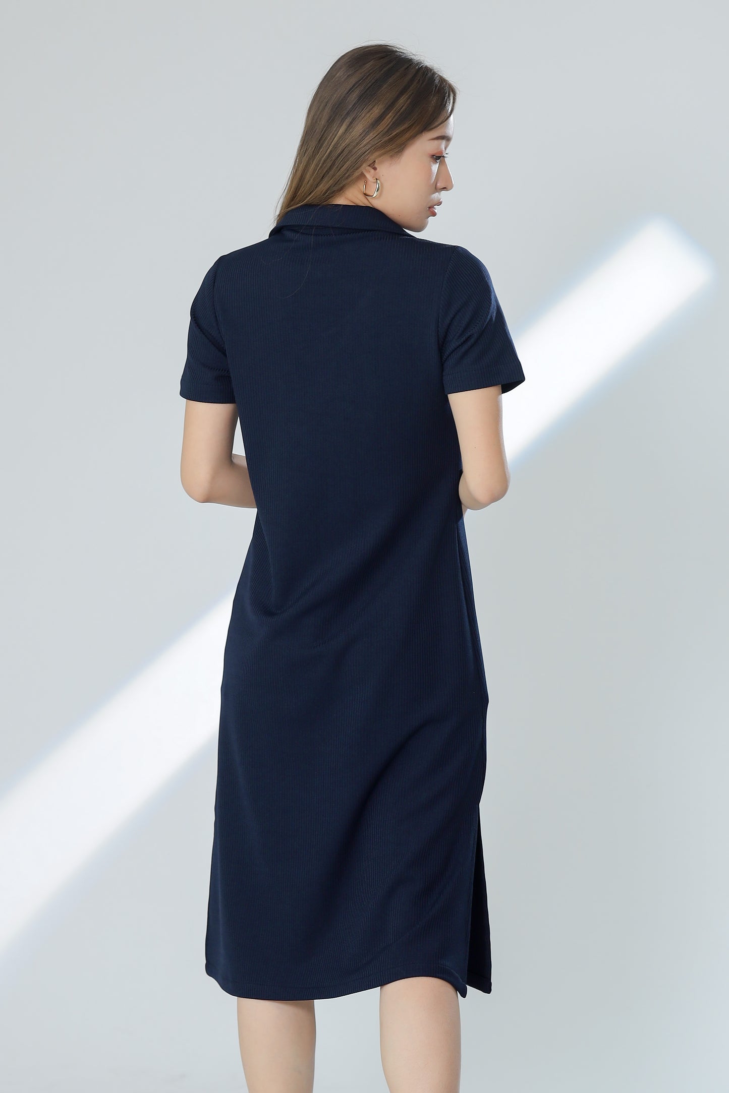 Rubi Collar V-Neck Collared Dress - Navy