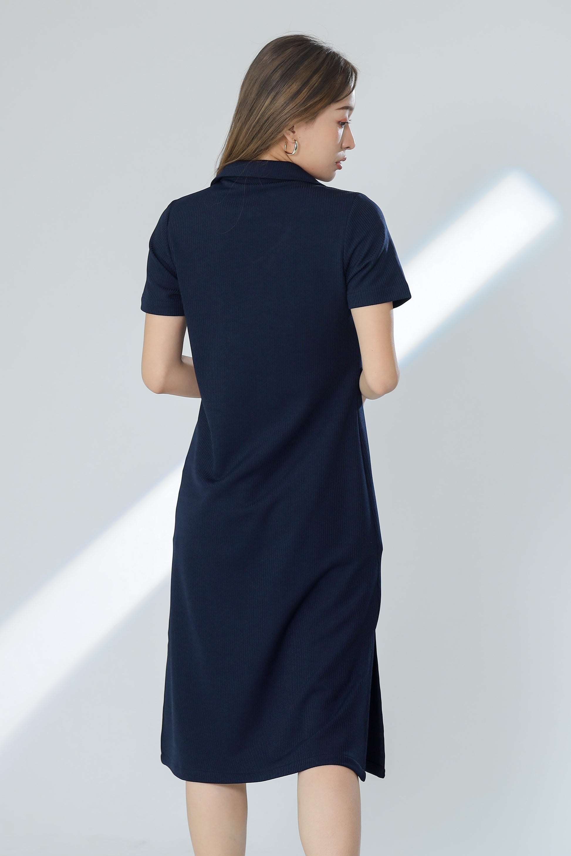 Rubi Collar V-Neck Collared Dress - Navy