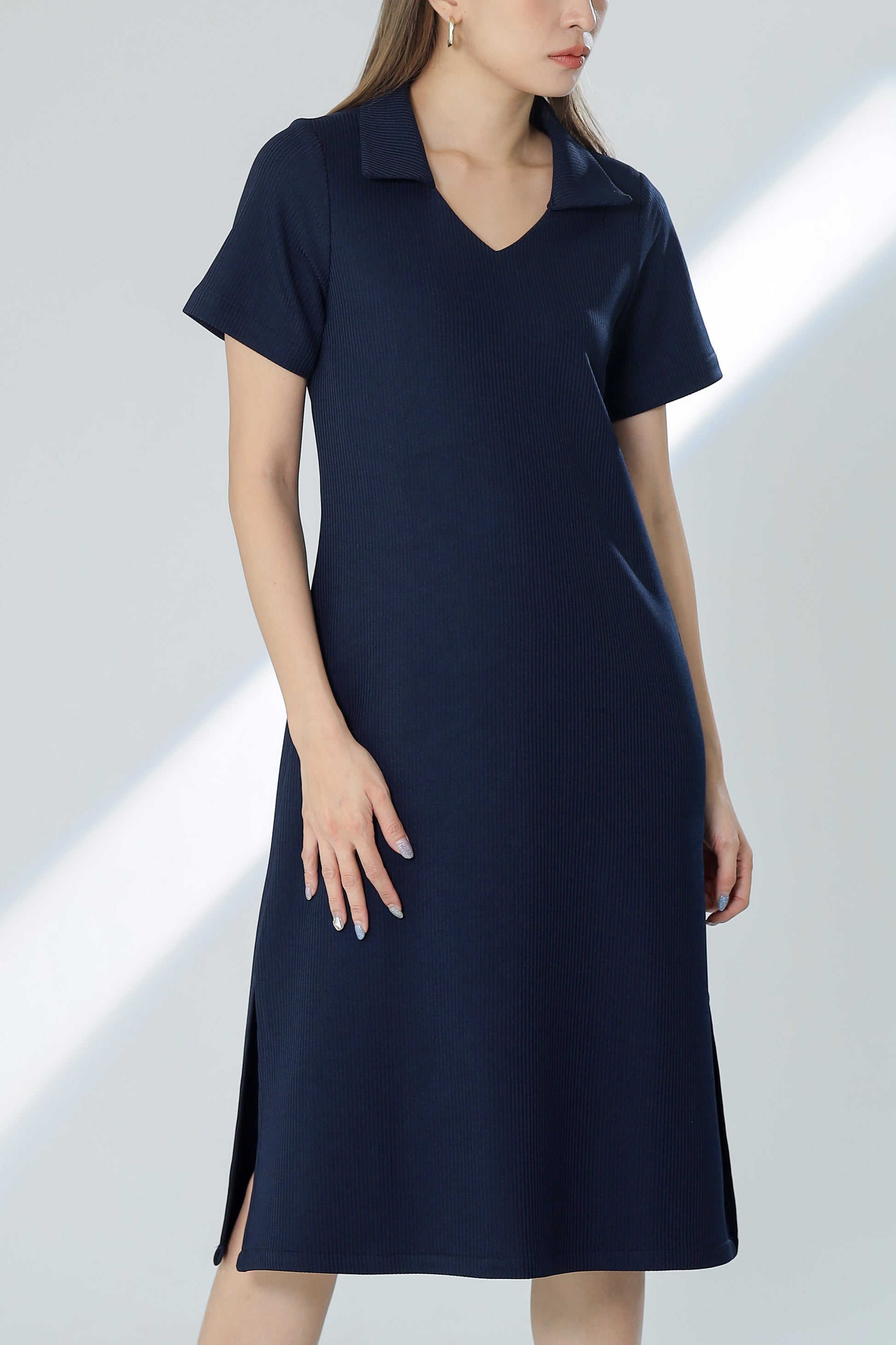 Rubi Collar V-Neck Collared Dress - Navy