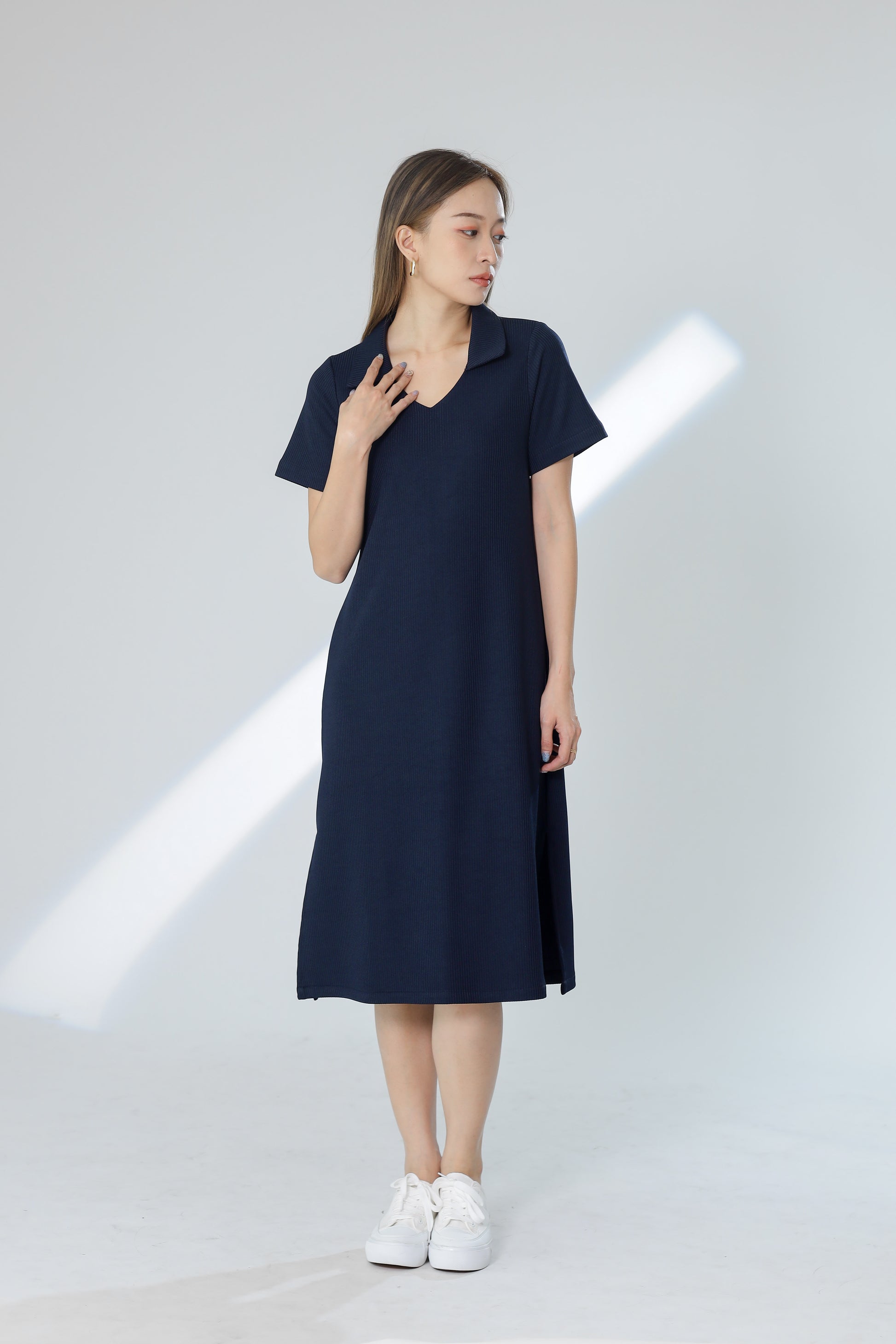 Rubi Collar V-Neck Collared Dress - Navy