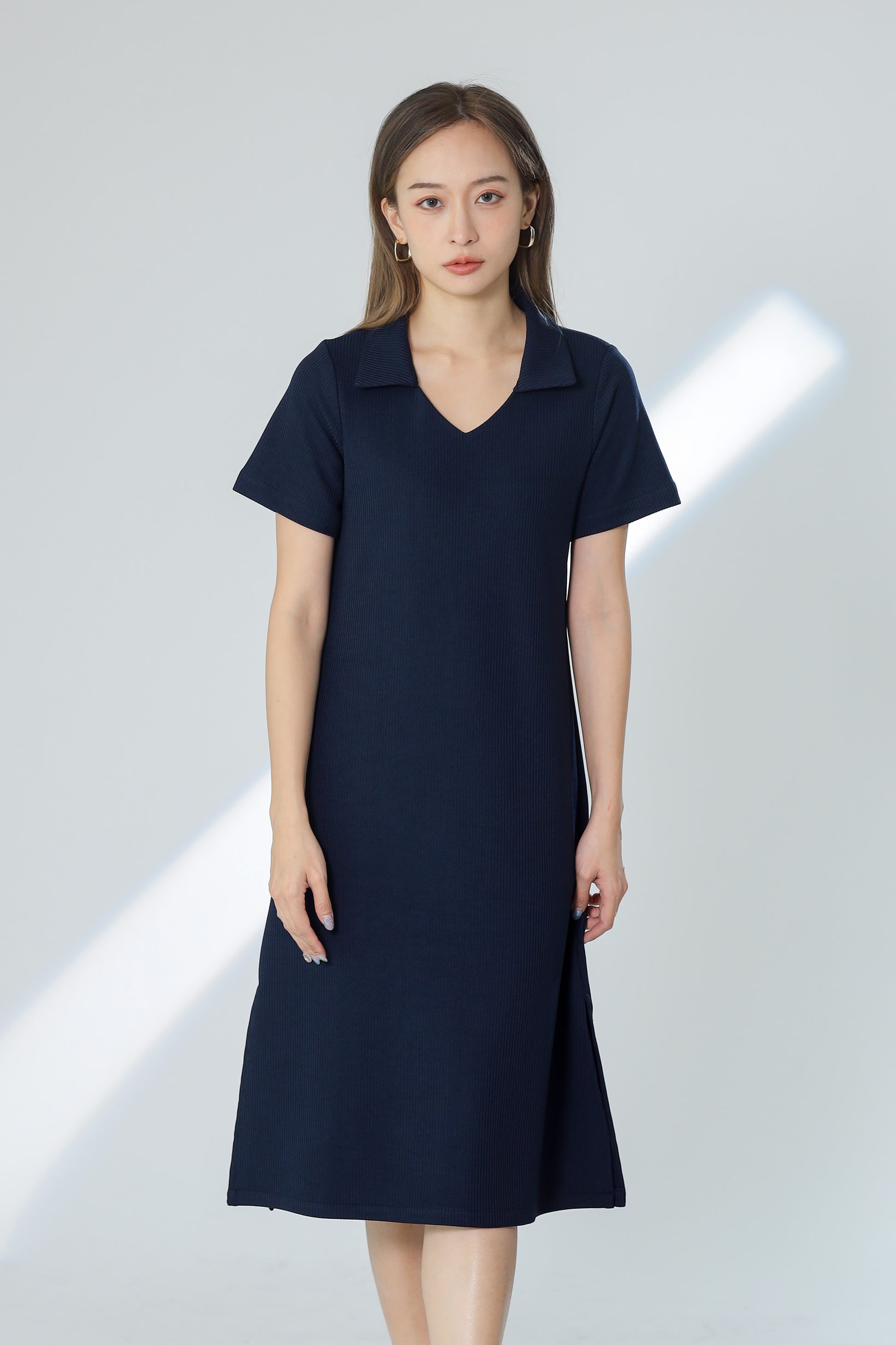Rubi Collar V-Neck Collared Dress - Navy