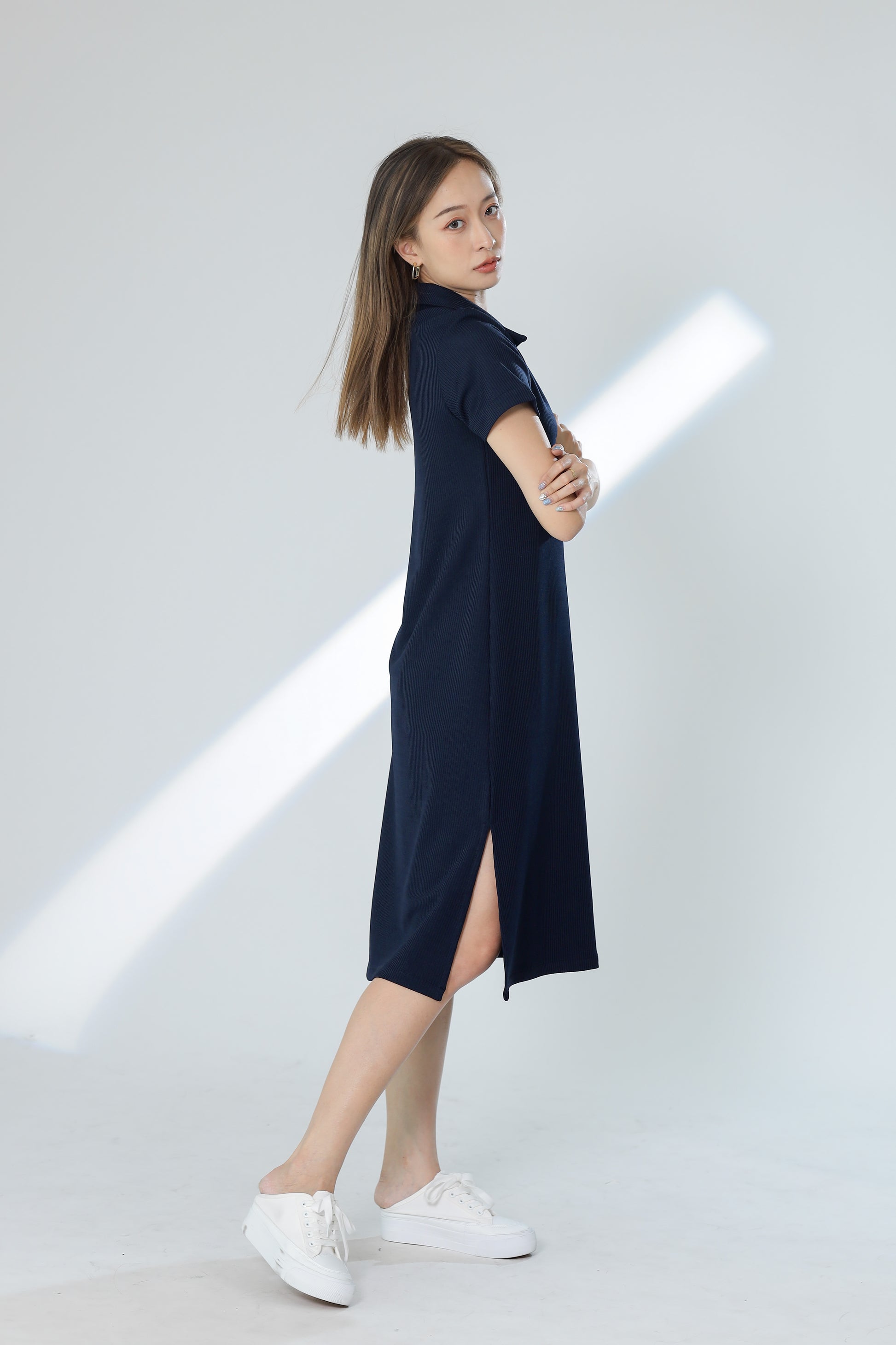 Rubi Collar V-Neck Collared Dress - Navy