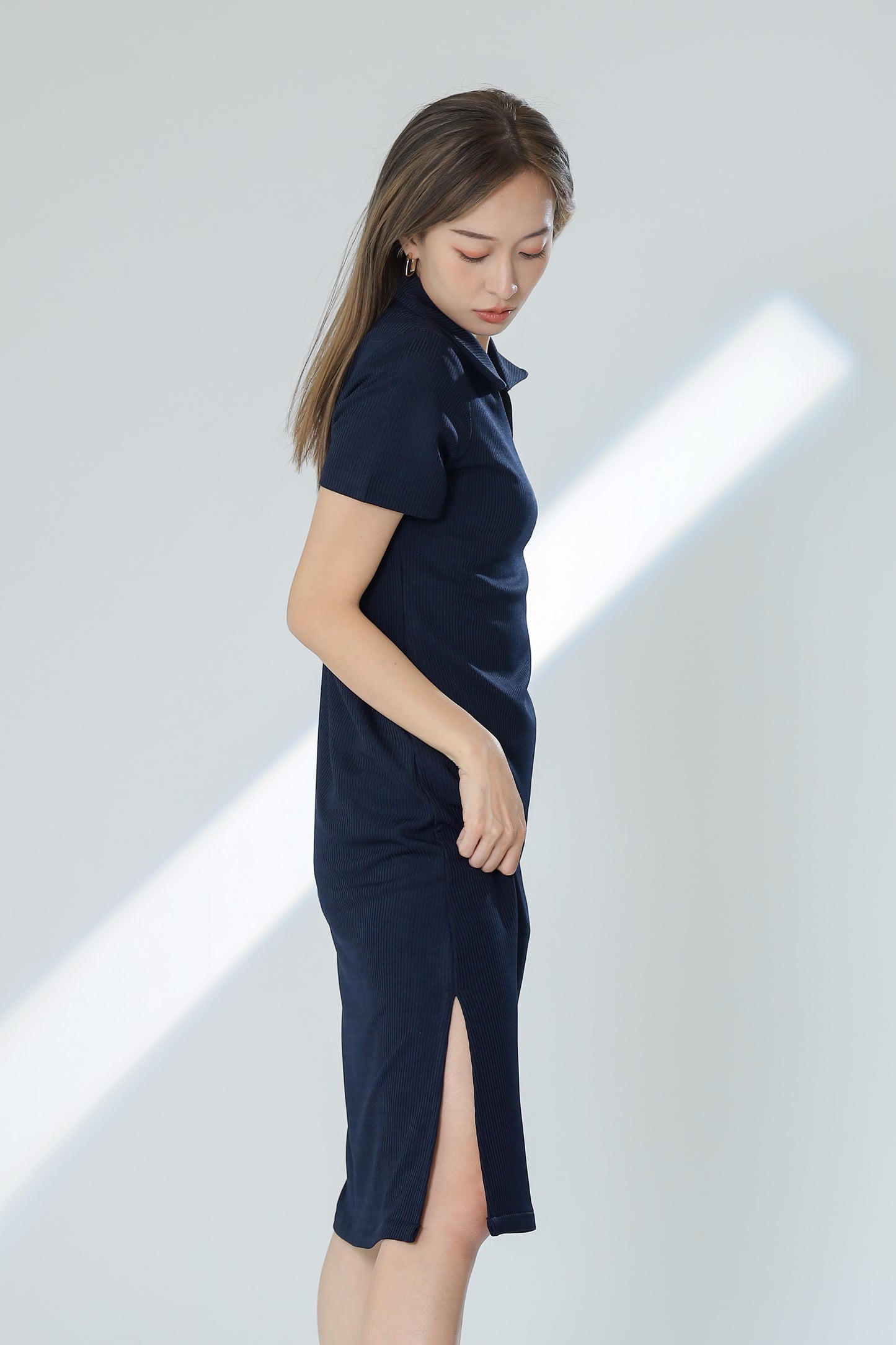 Rubi Collar V-Neck Collared Dress - Navy