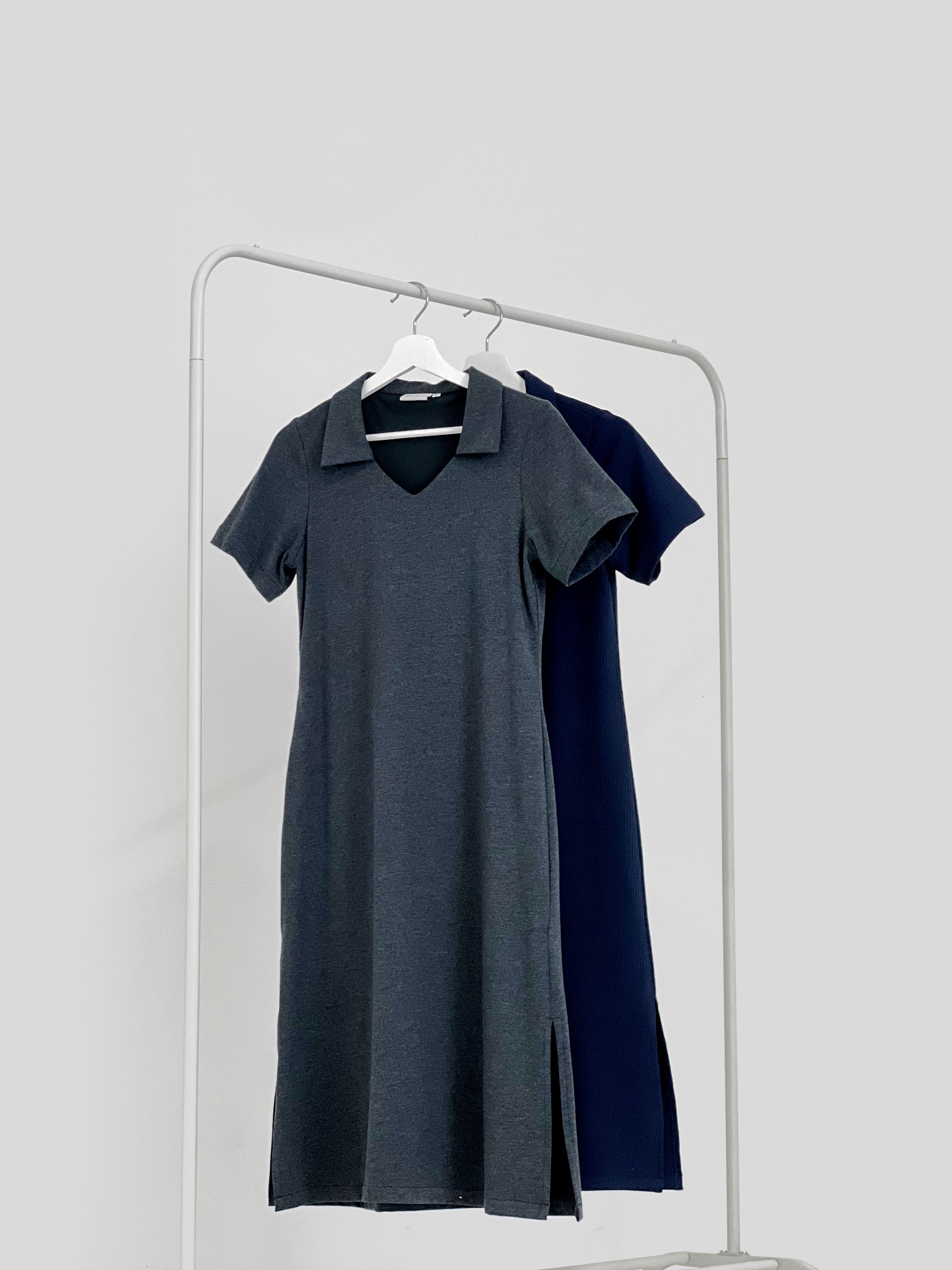 Rubi Collar V-Neck Collared Dress - Charcoal