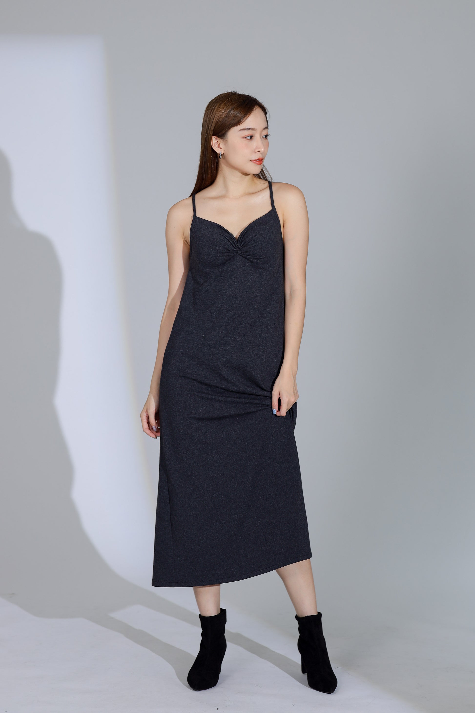 Selma Padded Slip Dress - Charcoal