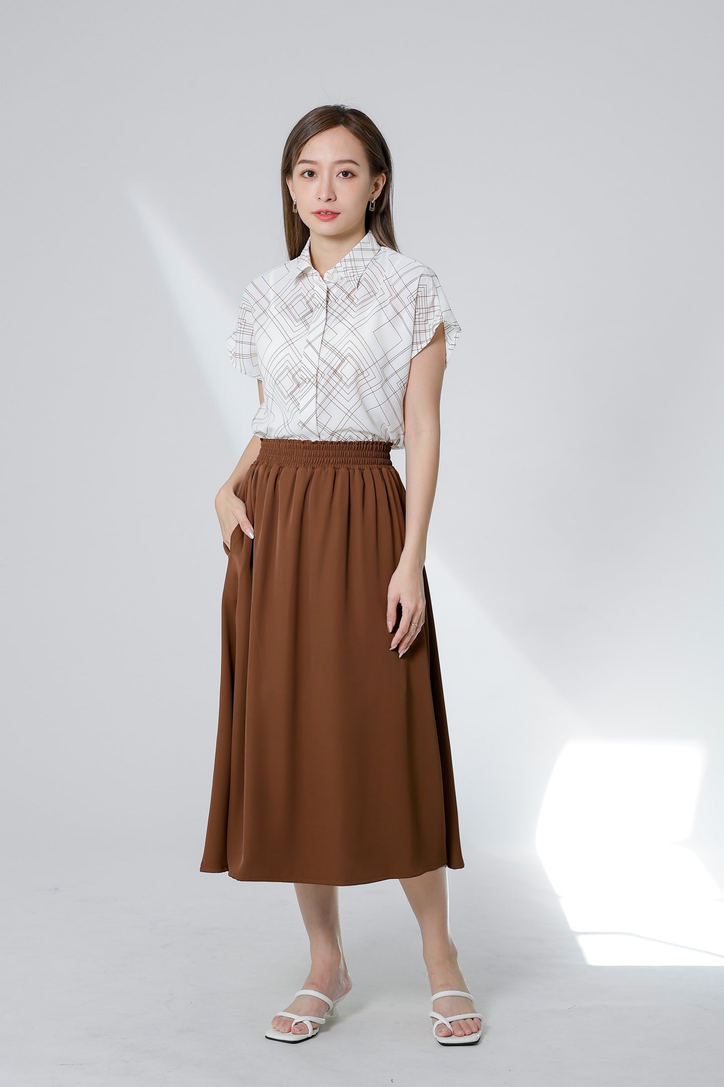 Serrano Printed Shirt - Ivory/Brown