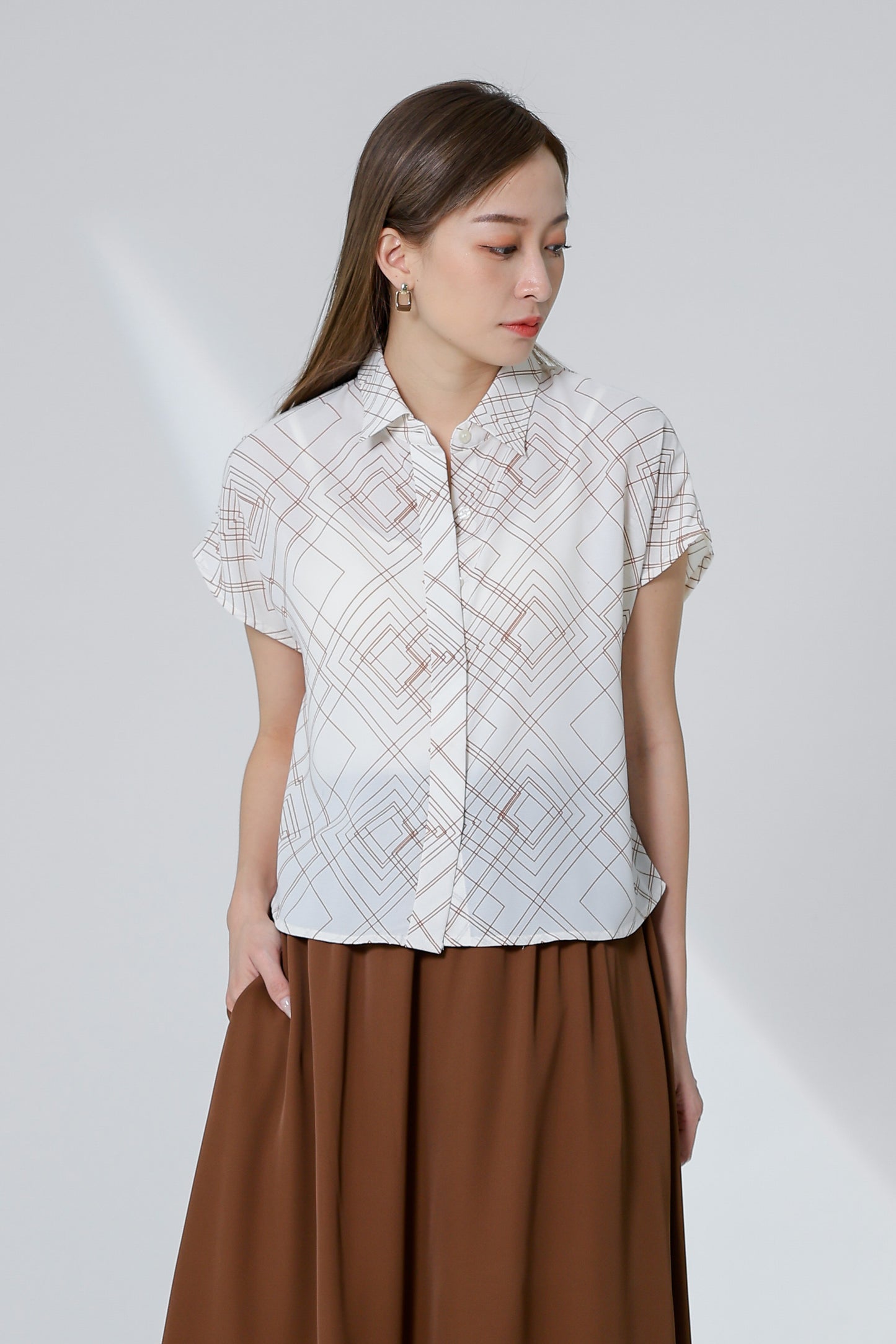 Serrano Printed Shirt - Ivory/Brown