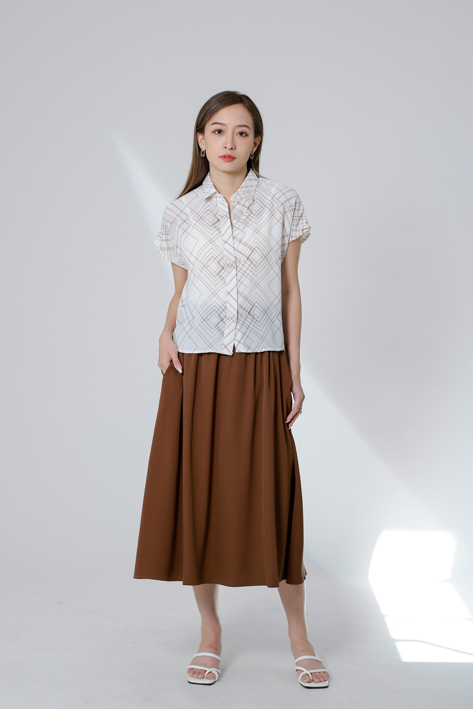 Serrano Printed Shirt - Ivory/Brown