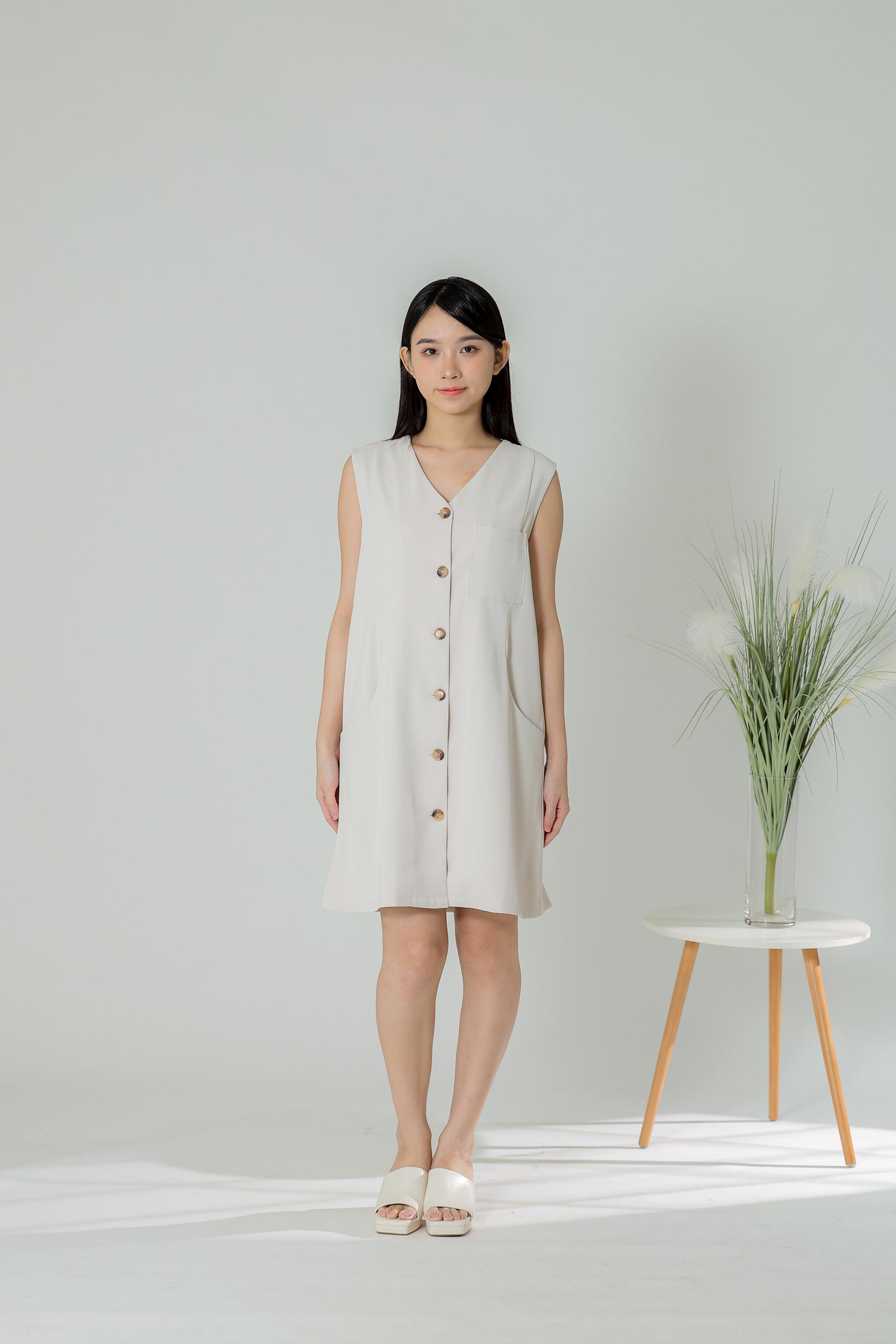 Shalom Button Down Dress - Beige