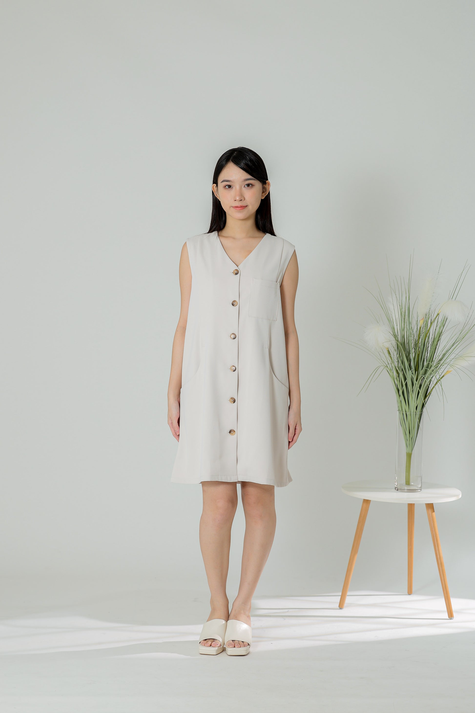 Shalom Button Down Dress - Beige