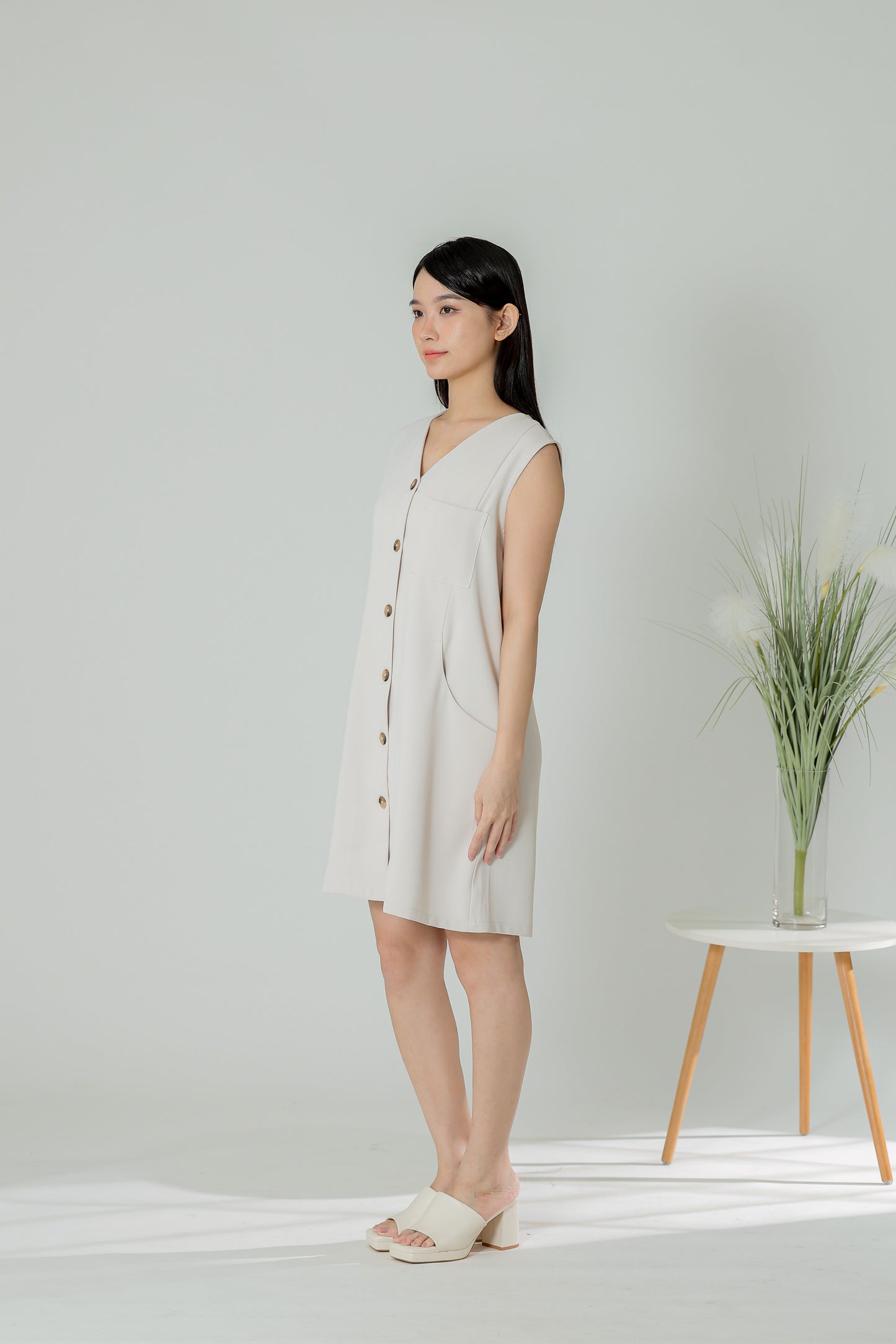 Shalom Button Down Dress - Beige
