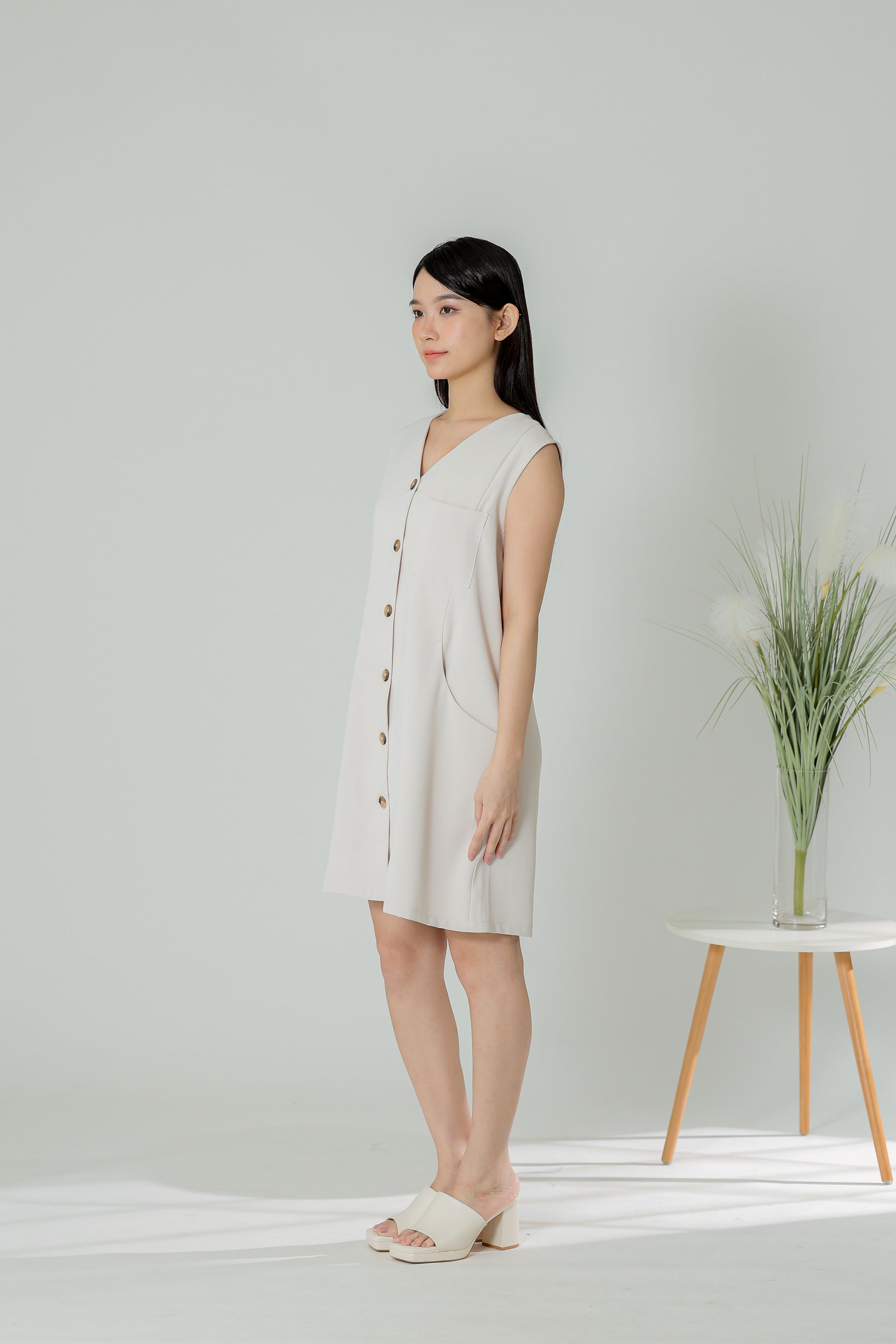 Shalom Button Down Dress - Beige