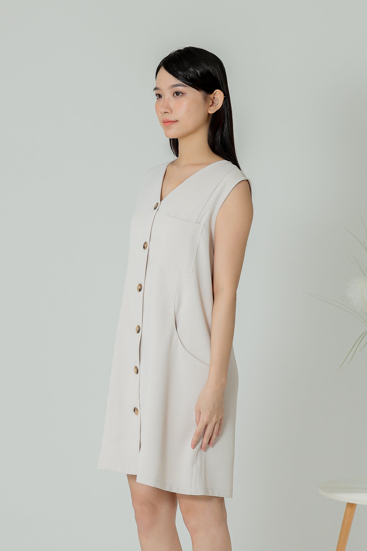 Shalom Button Down Dress - Beige