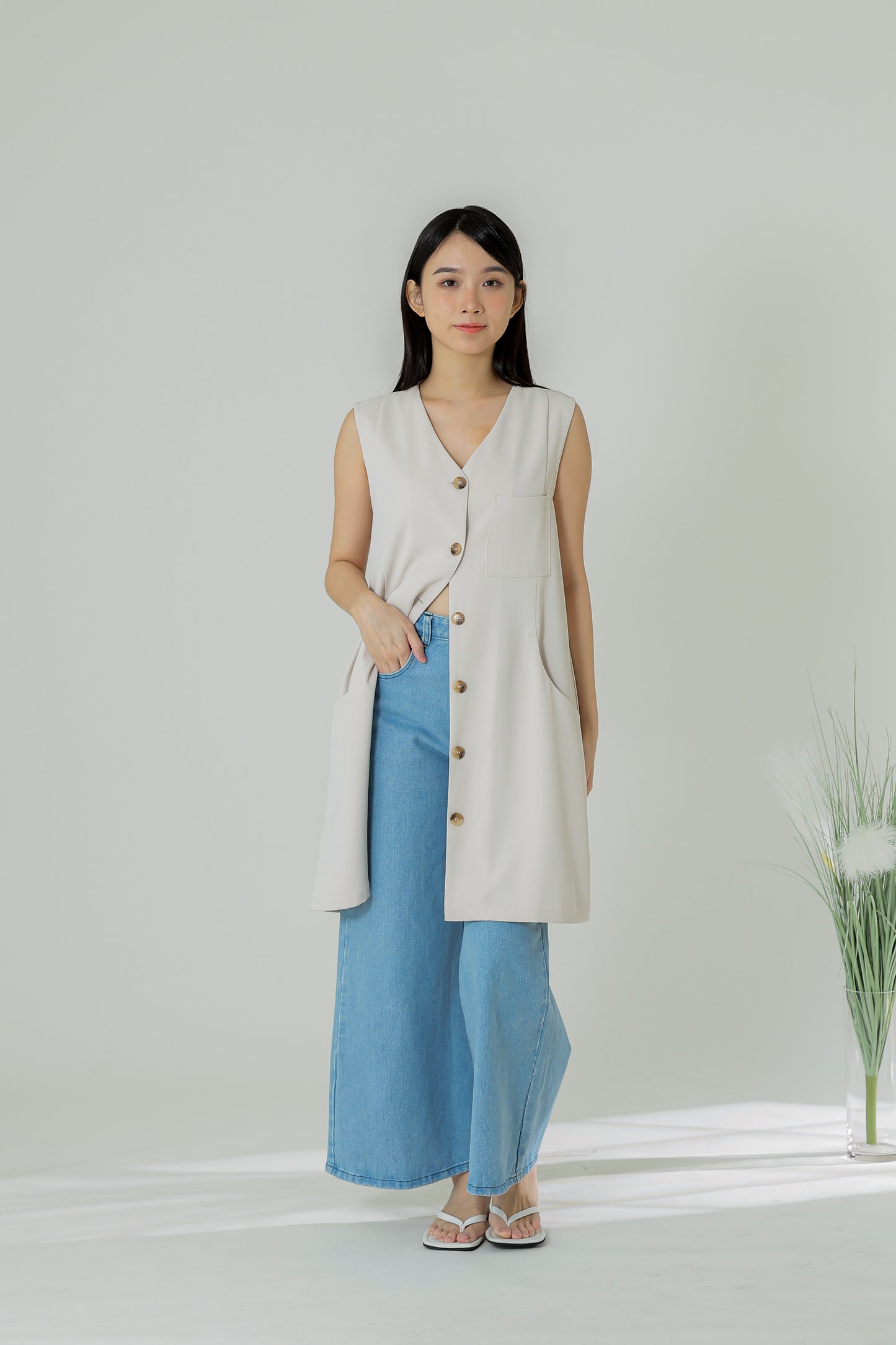Shalom Button Down Dress - Beige