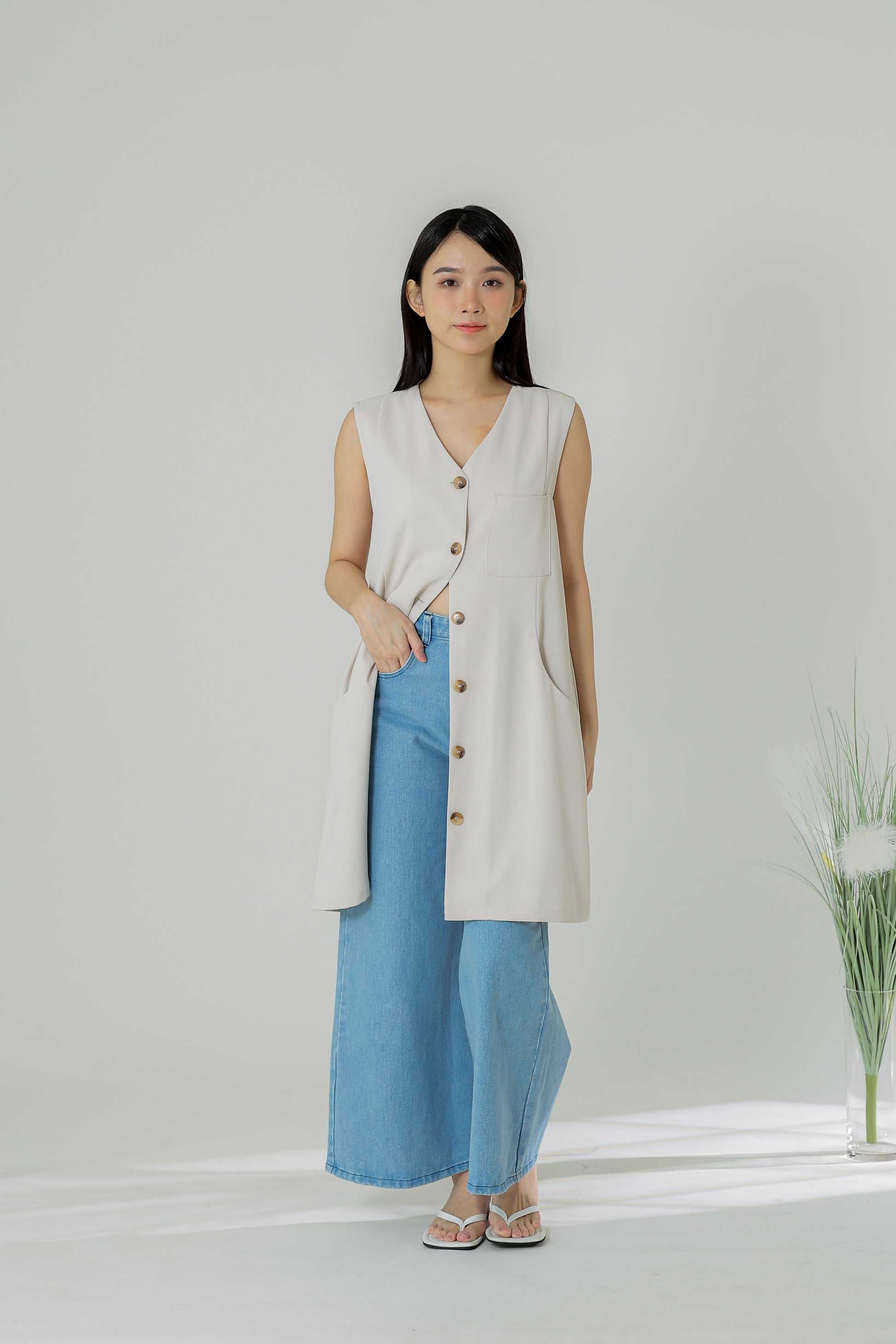Shalom Button Down Dress - Beige