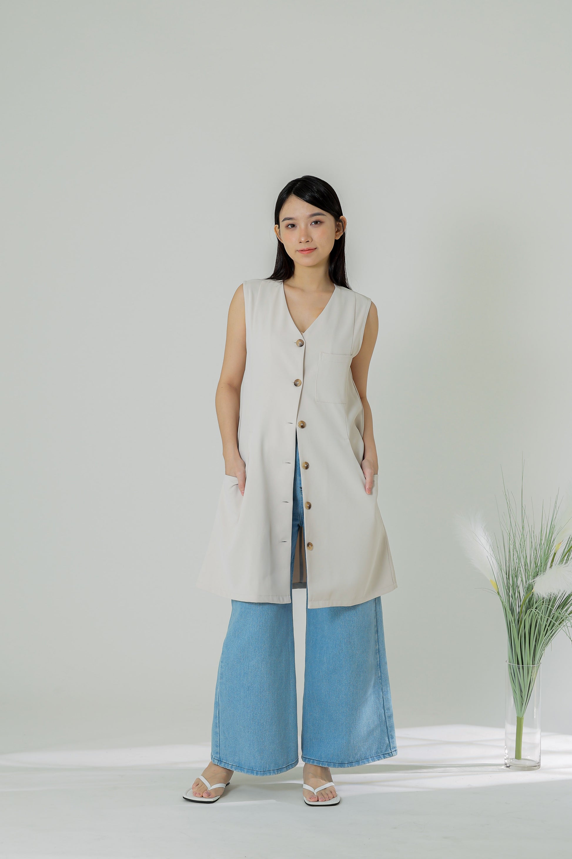 Shalom Button Down Dress - Beige