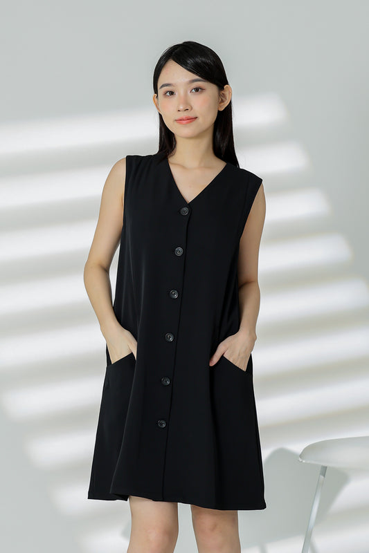 Shalom Button Down Dress - Black