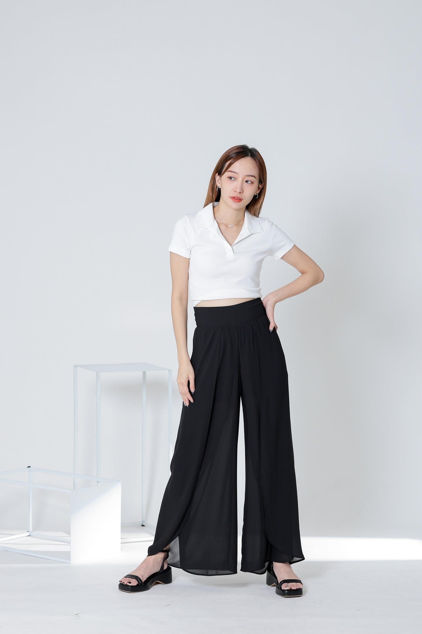 Sofia Overlapped Chiffon Skort - Black