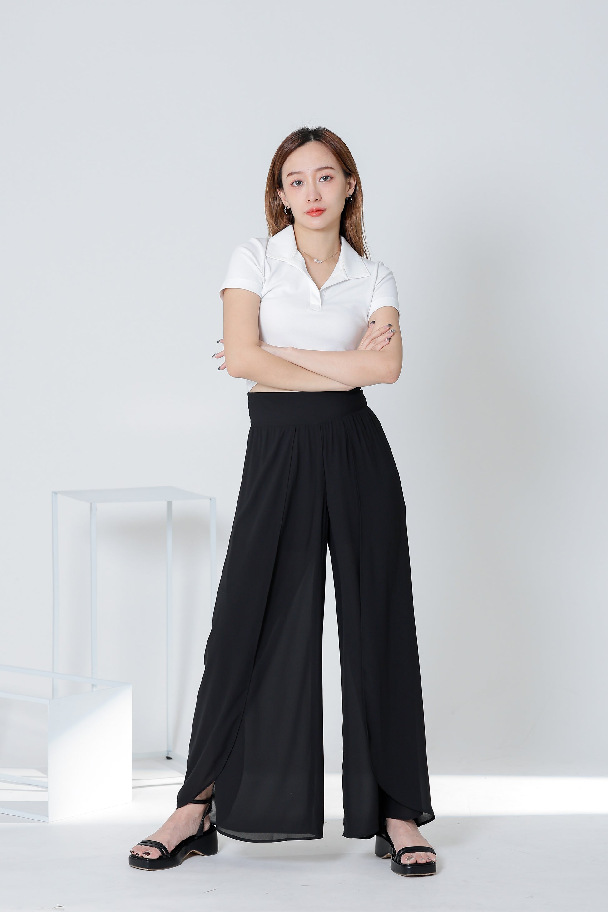 Sofia Overlapped Chiffon Skort - Black