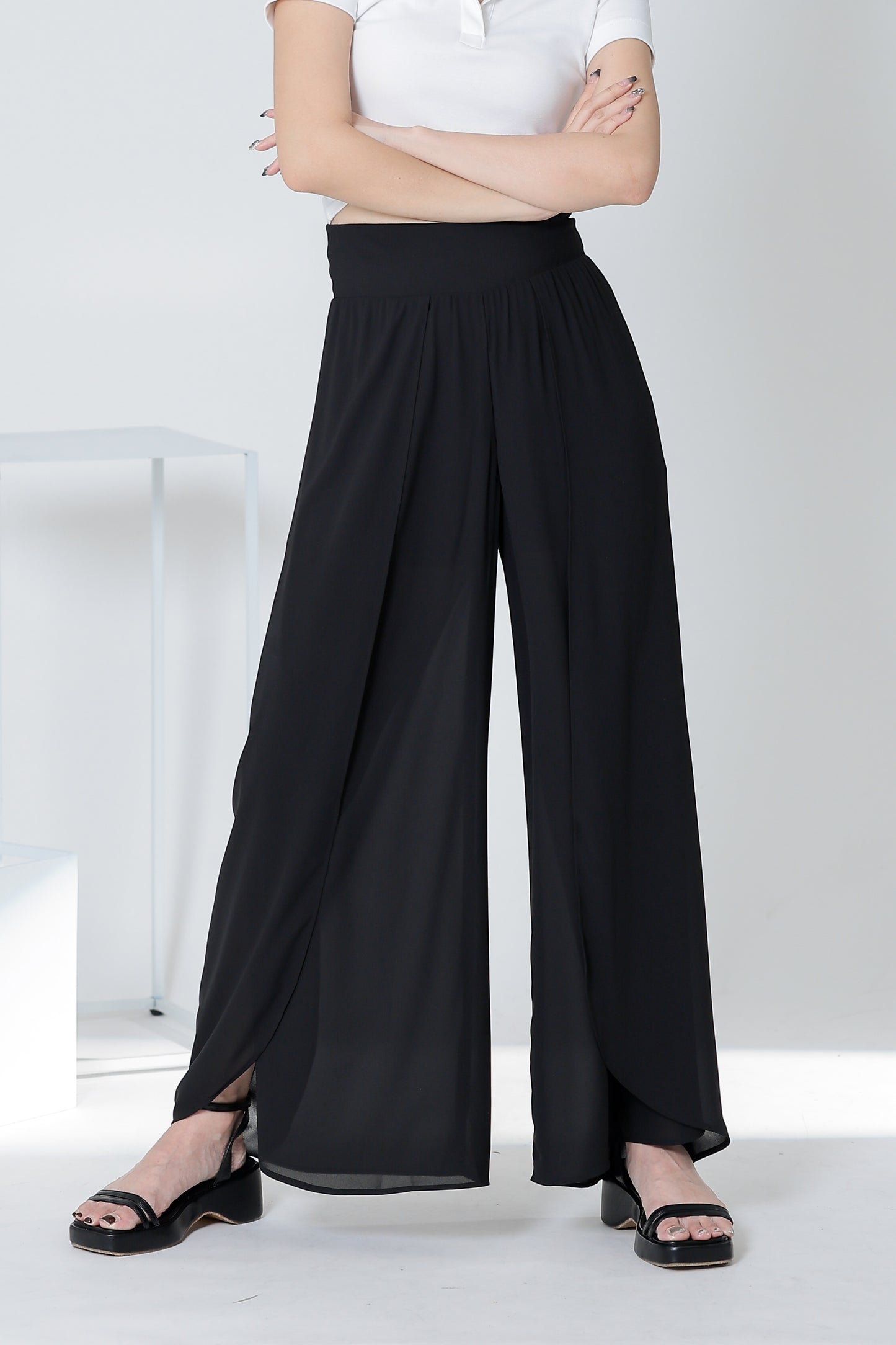Sofia Overlapped Chiffon Skort - Black