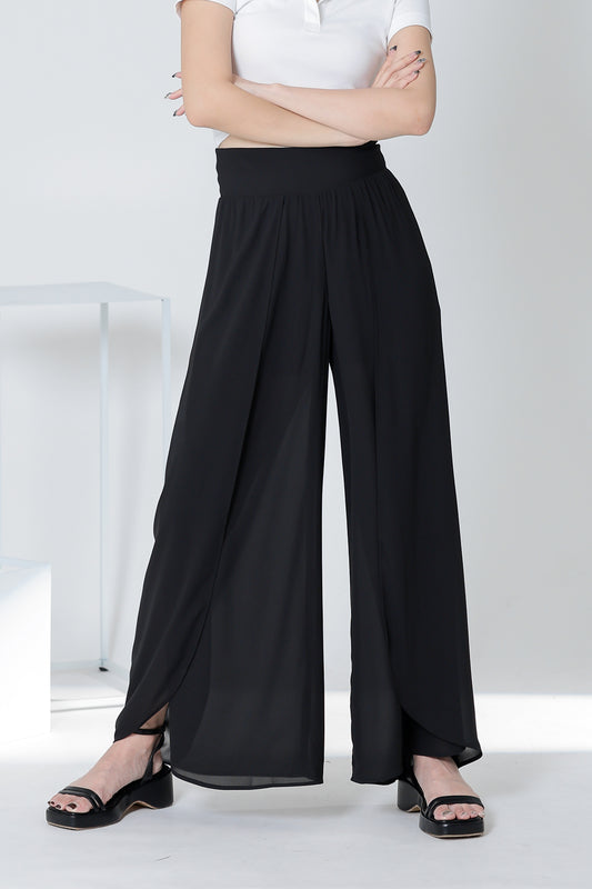 Sofia Overlapped Chiffon Skort - Black