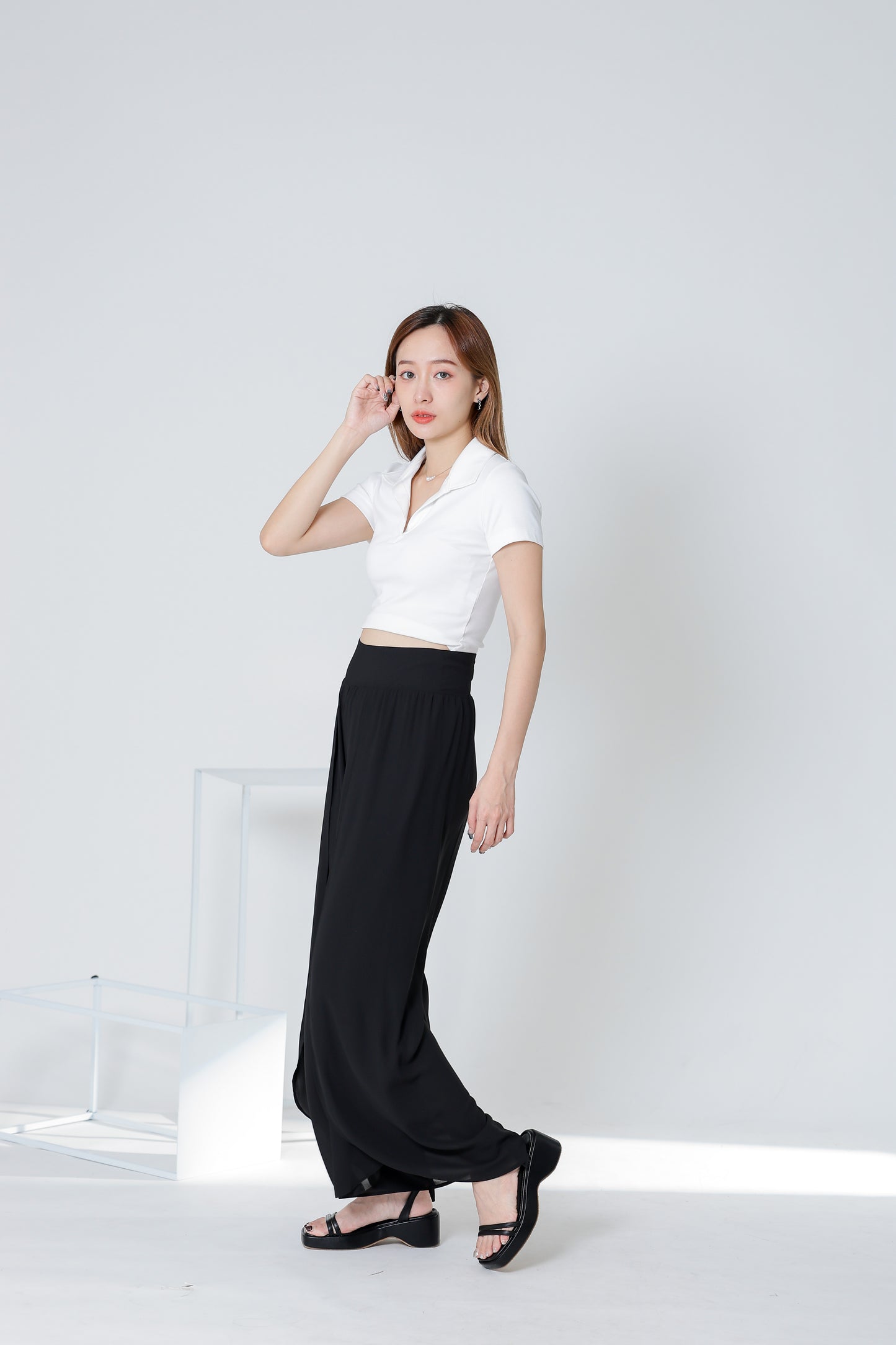 Sofia Overlapped Chiffon Skort - Black