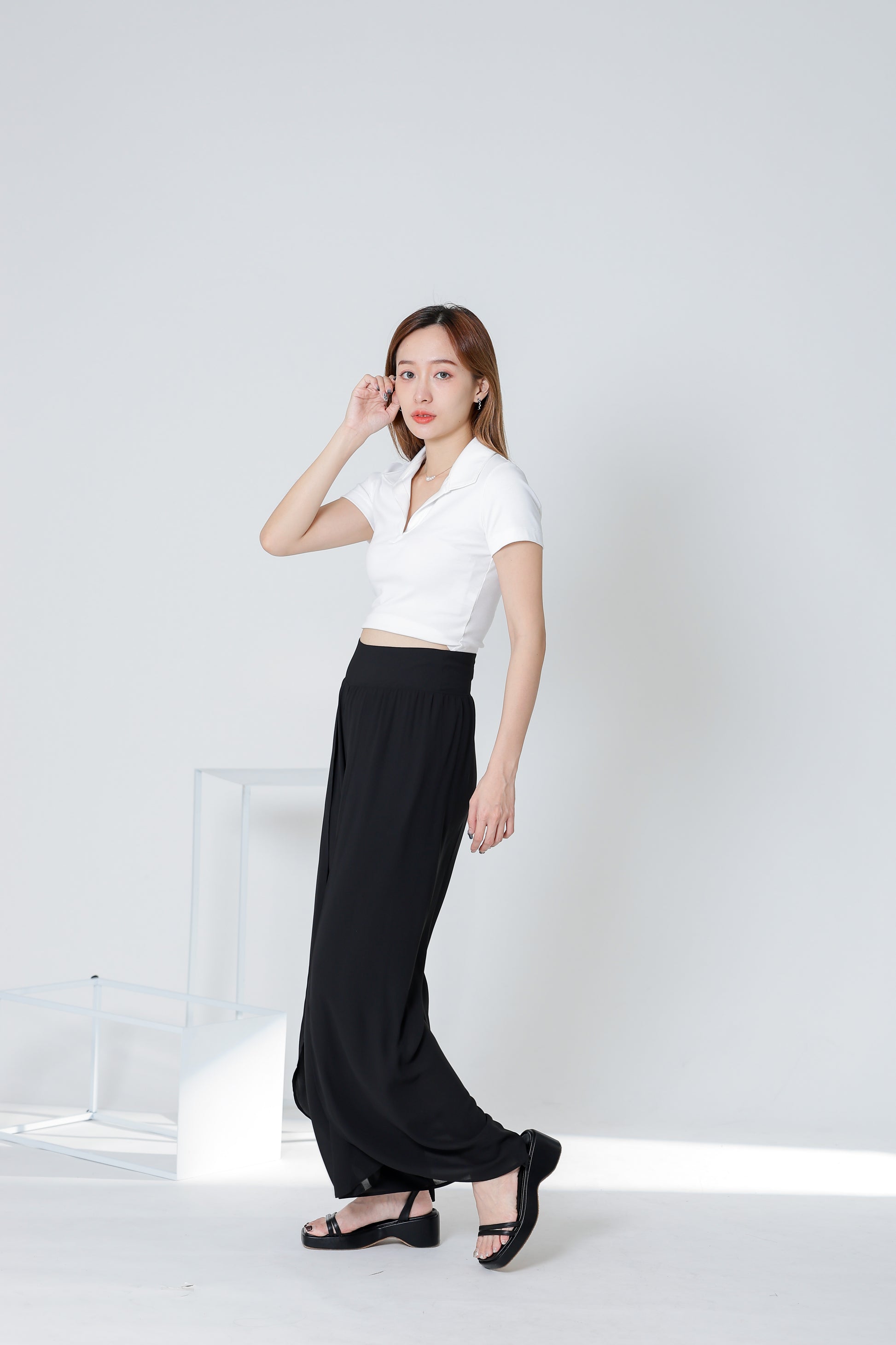 Sofia Overlapped Chiffon Skort - Black