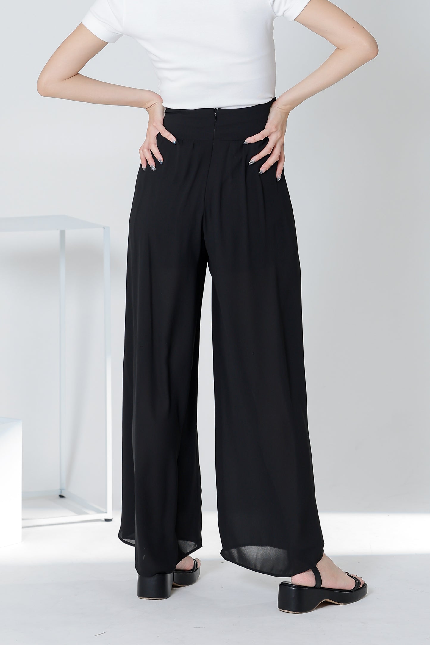 Sofia Overlapped Chiffon Skort - Black