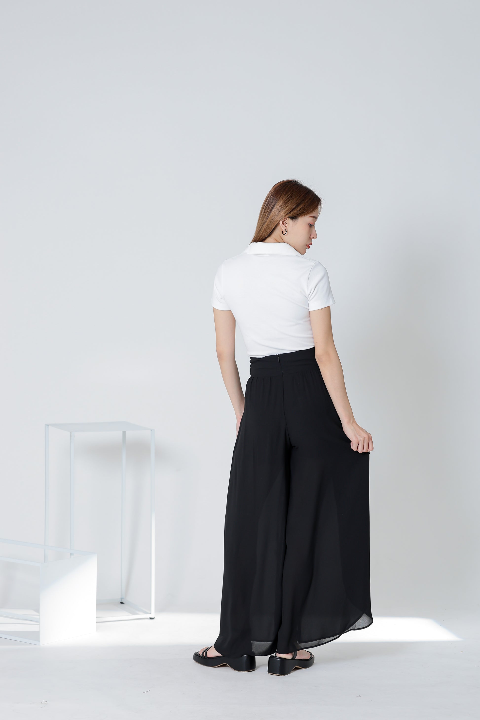 Sofia Overlapped Chiffon Skort - Black