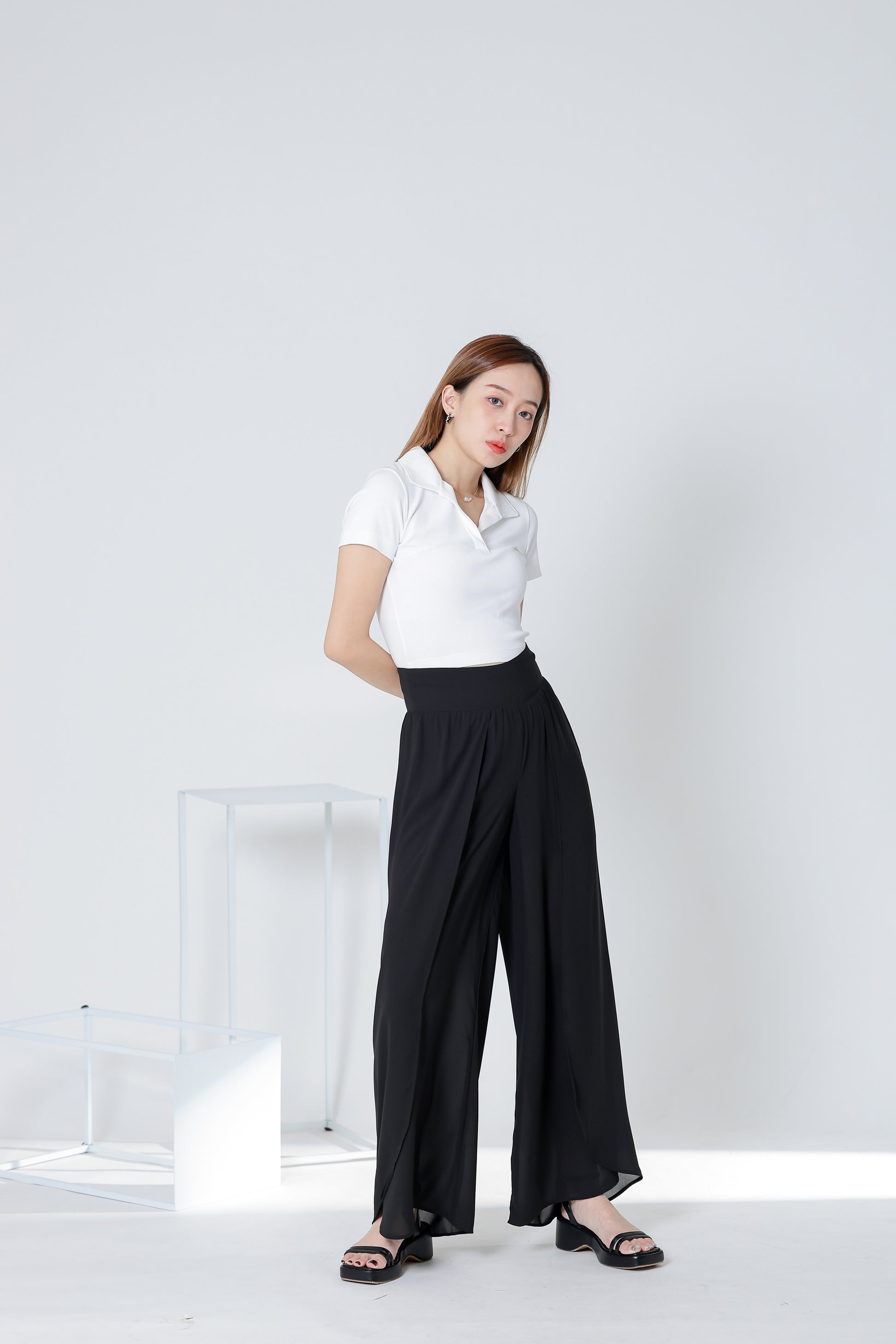 Sofia Overlapped Chiffon Skort - Black