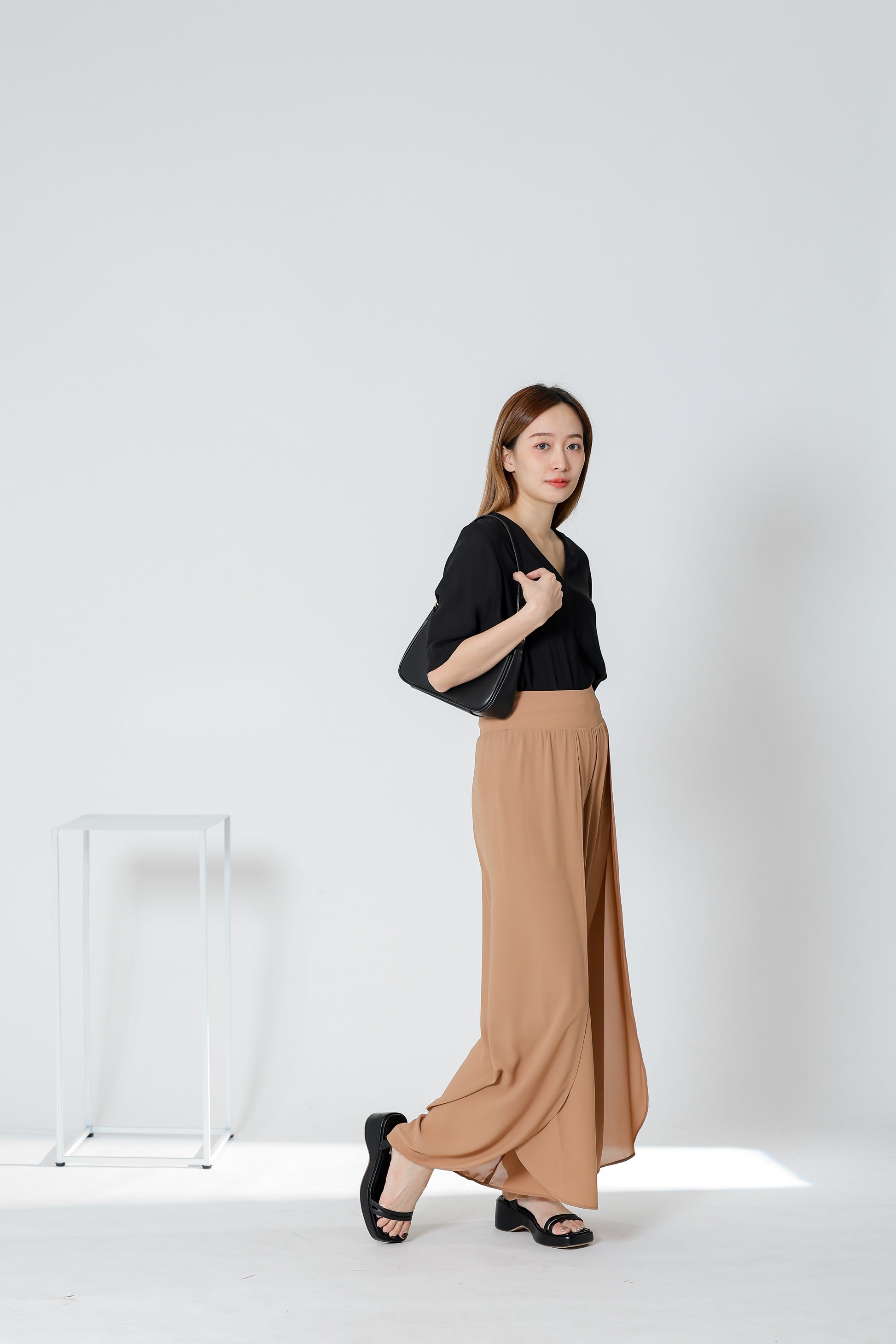 Sofia Overlapped Chiffon Skort - Khaki