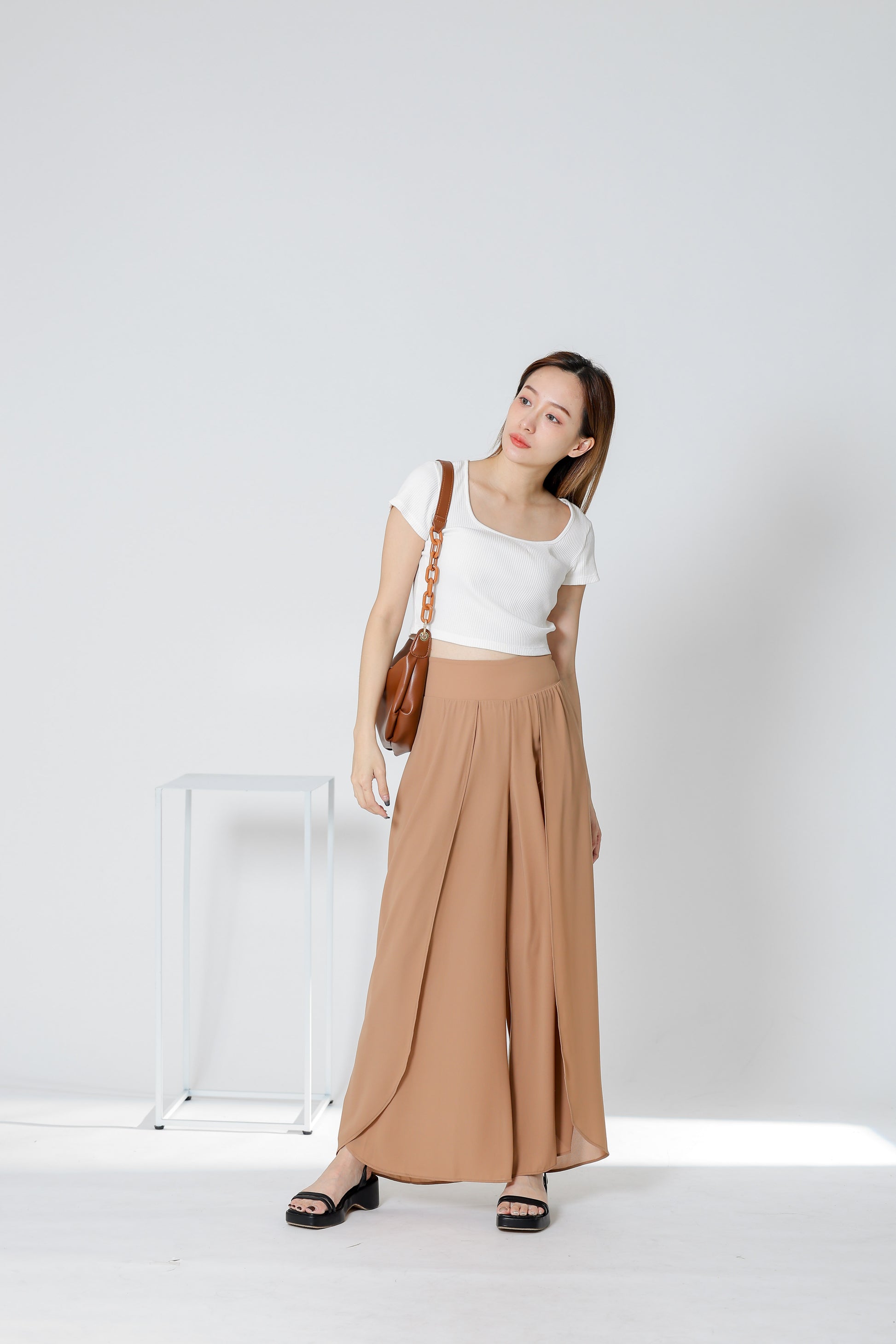 Sofia Overlapped Chiffon Skort - Khaki