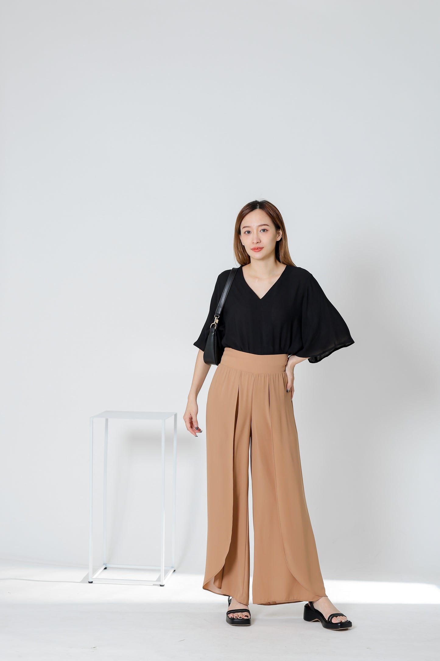 Sofia Overlapped Chiffon Skort - Khaki