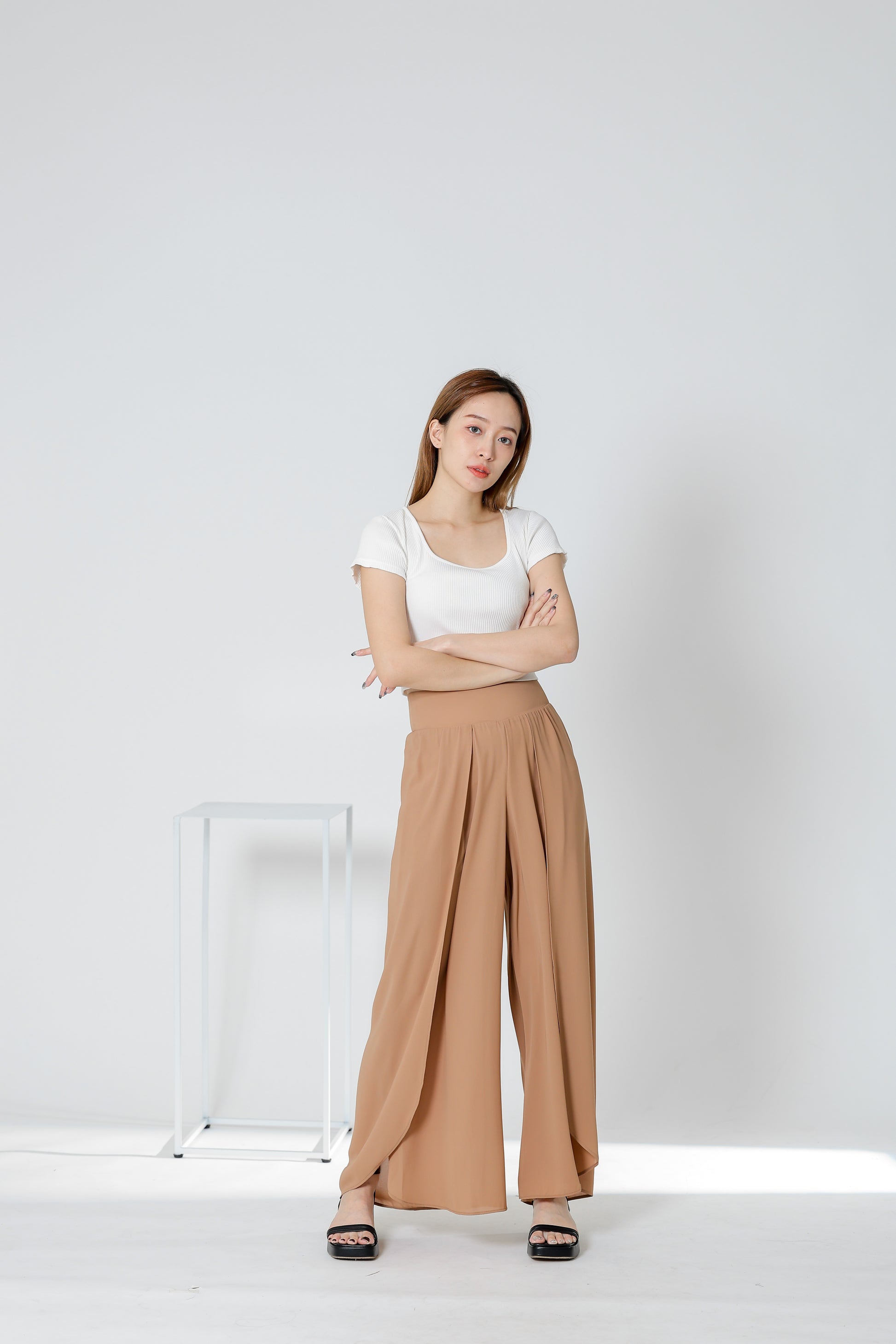 Sofia Overlapped Chiffon Skort - Khaki