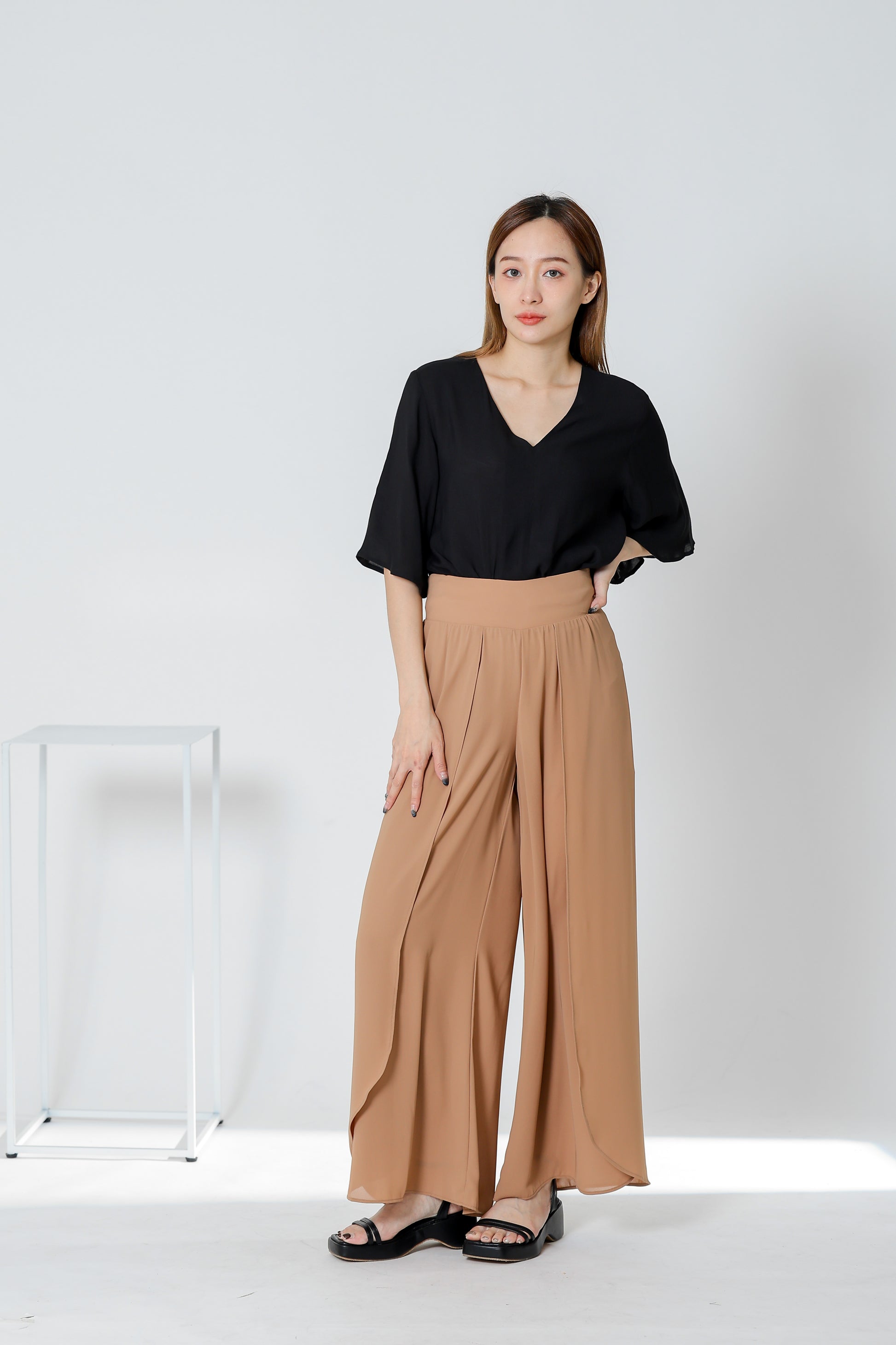 Sofia Overlapped Chiffon Skort - Khaki