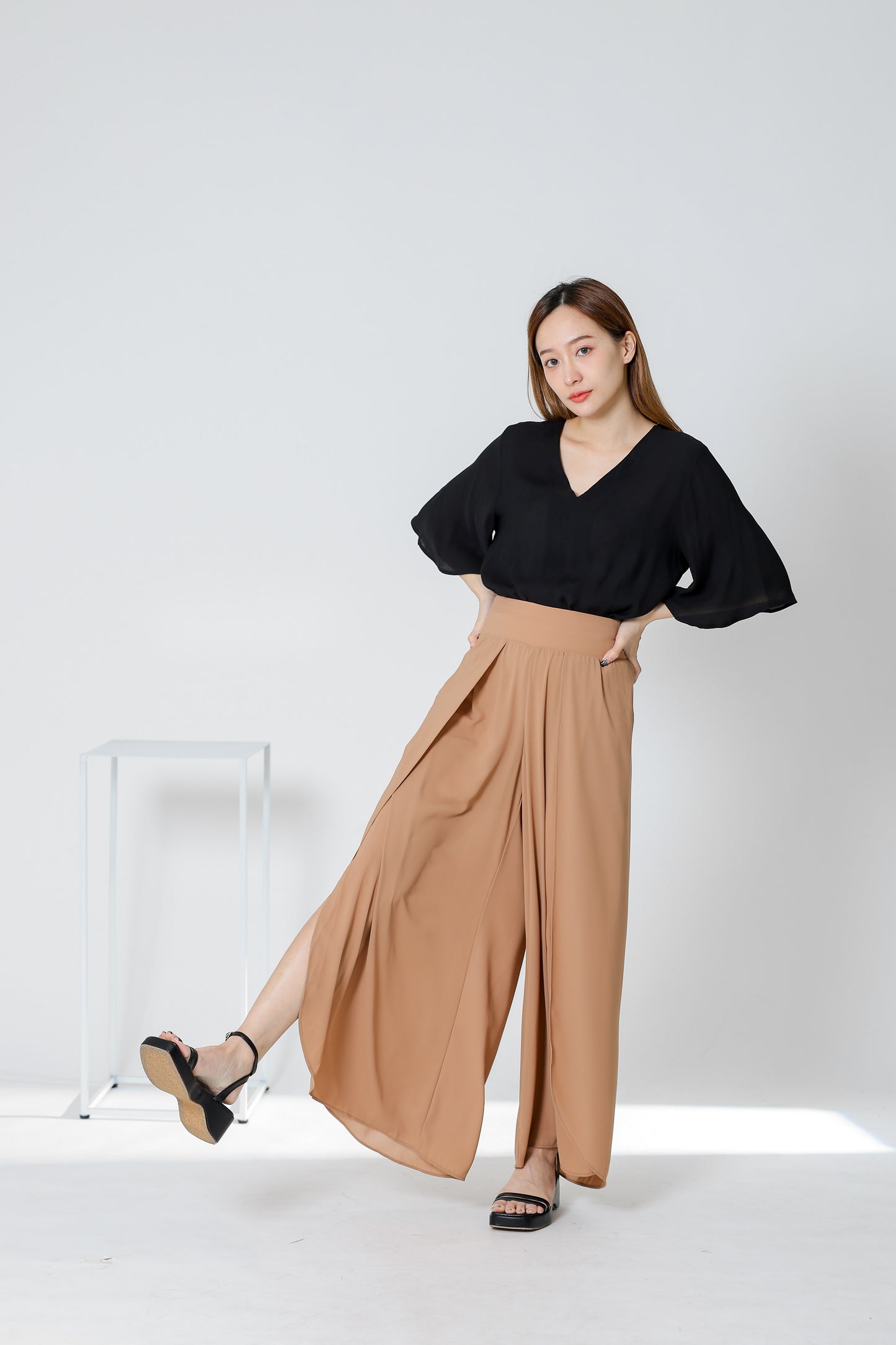 Sofia Overlapped Chiffon Skort - Khaki