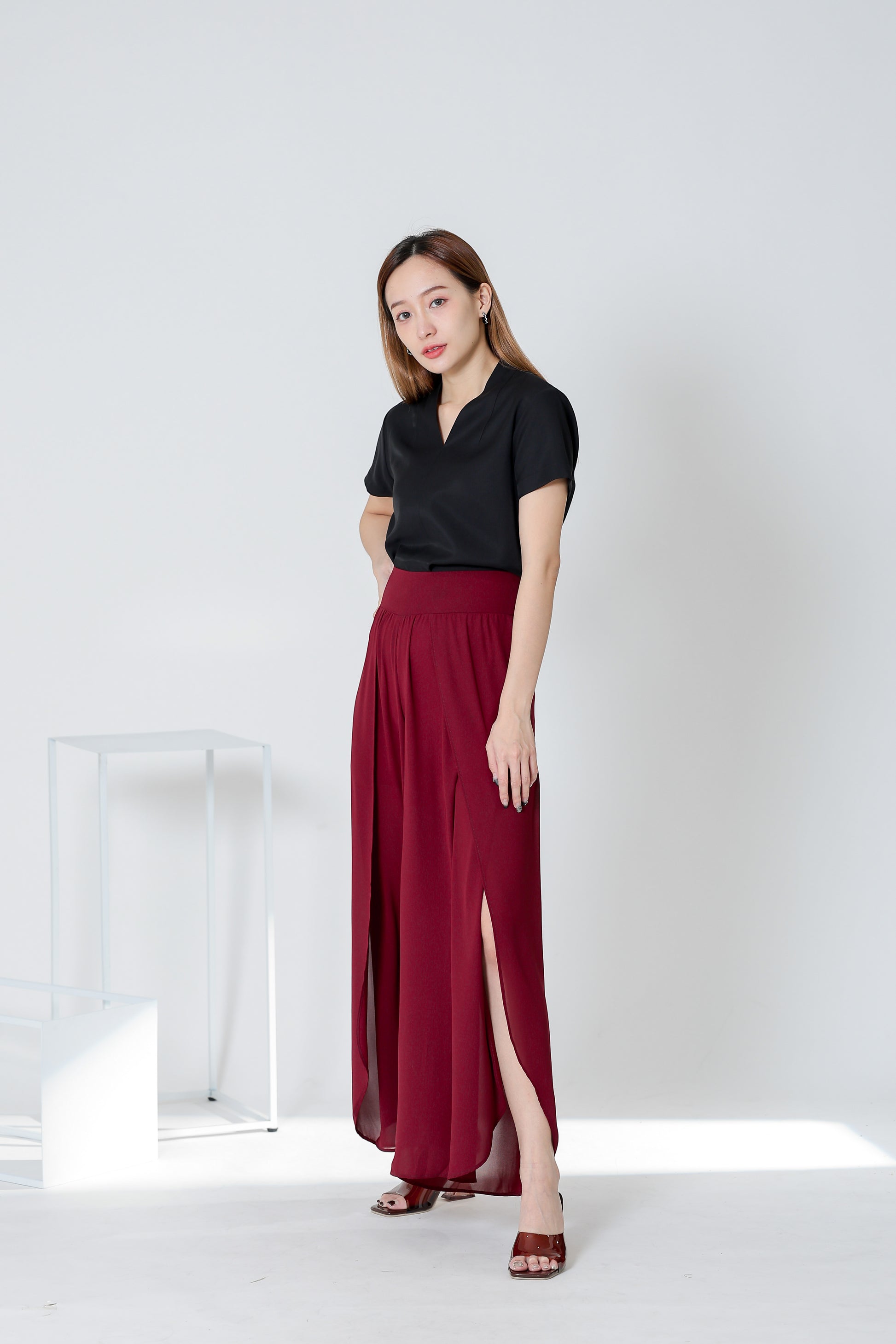 Sofia Overlapped Chiffon Skort - Maroon