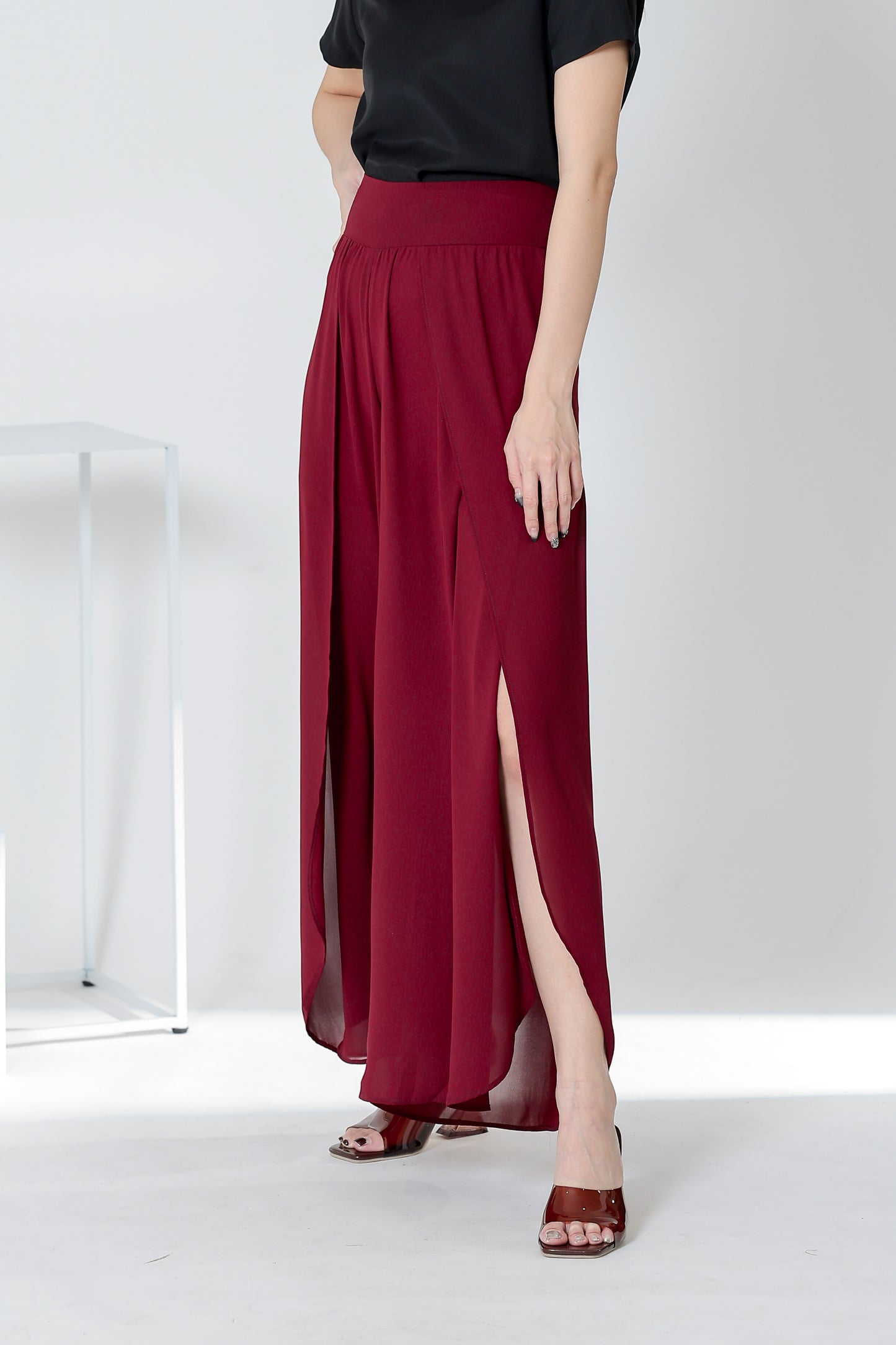Sofia Overlapped Chiffon Skort - Maroon