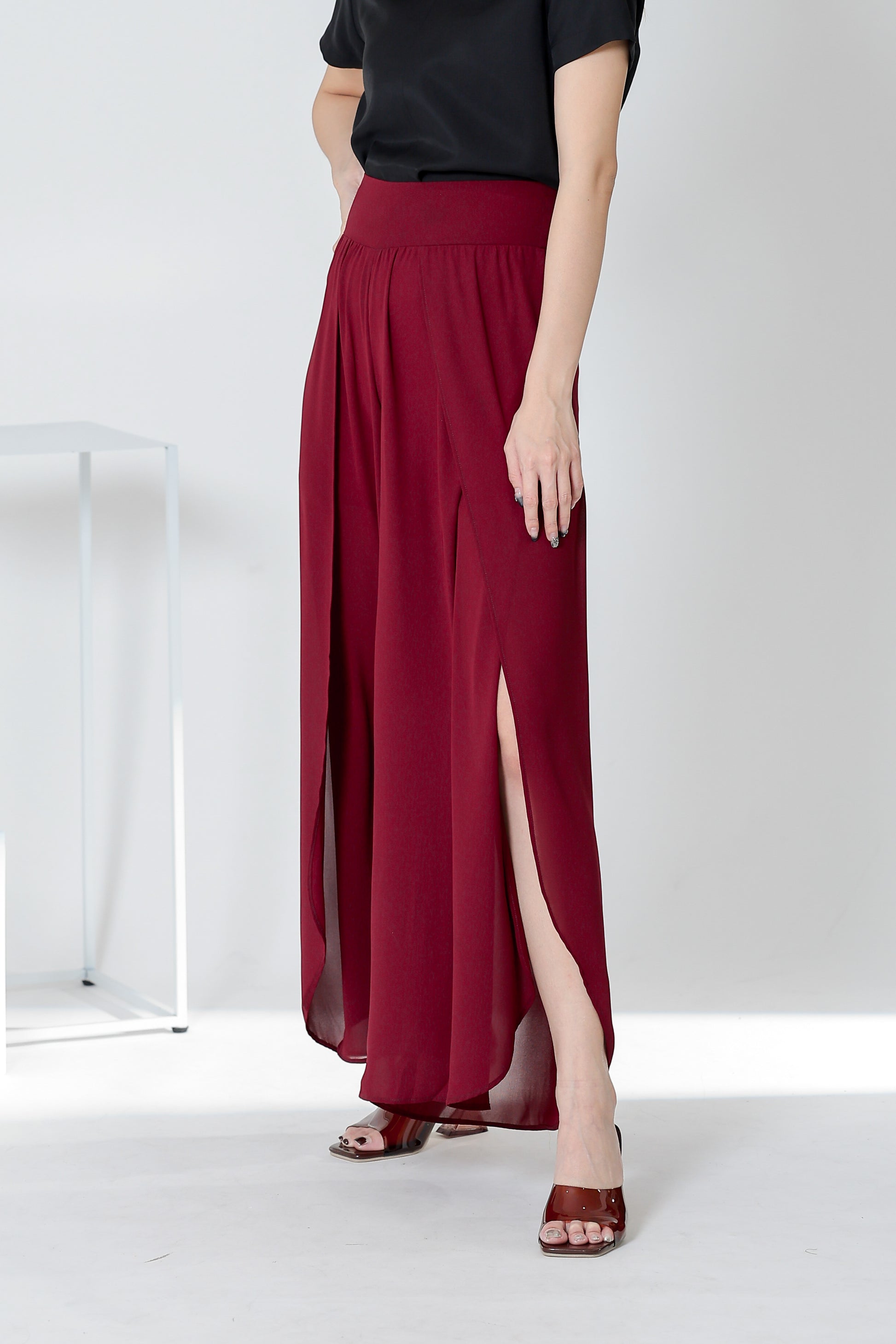 Sofia Overlapped Chiffon Skort - Maroon