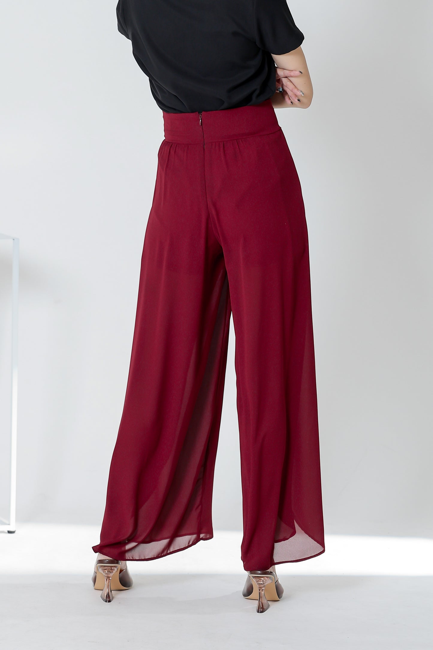 Sofia Overlapped Chiffon Skort - Maroon
