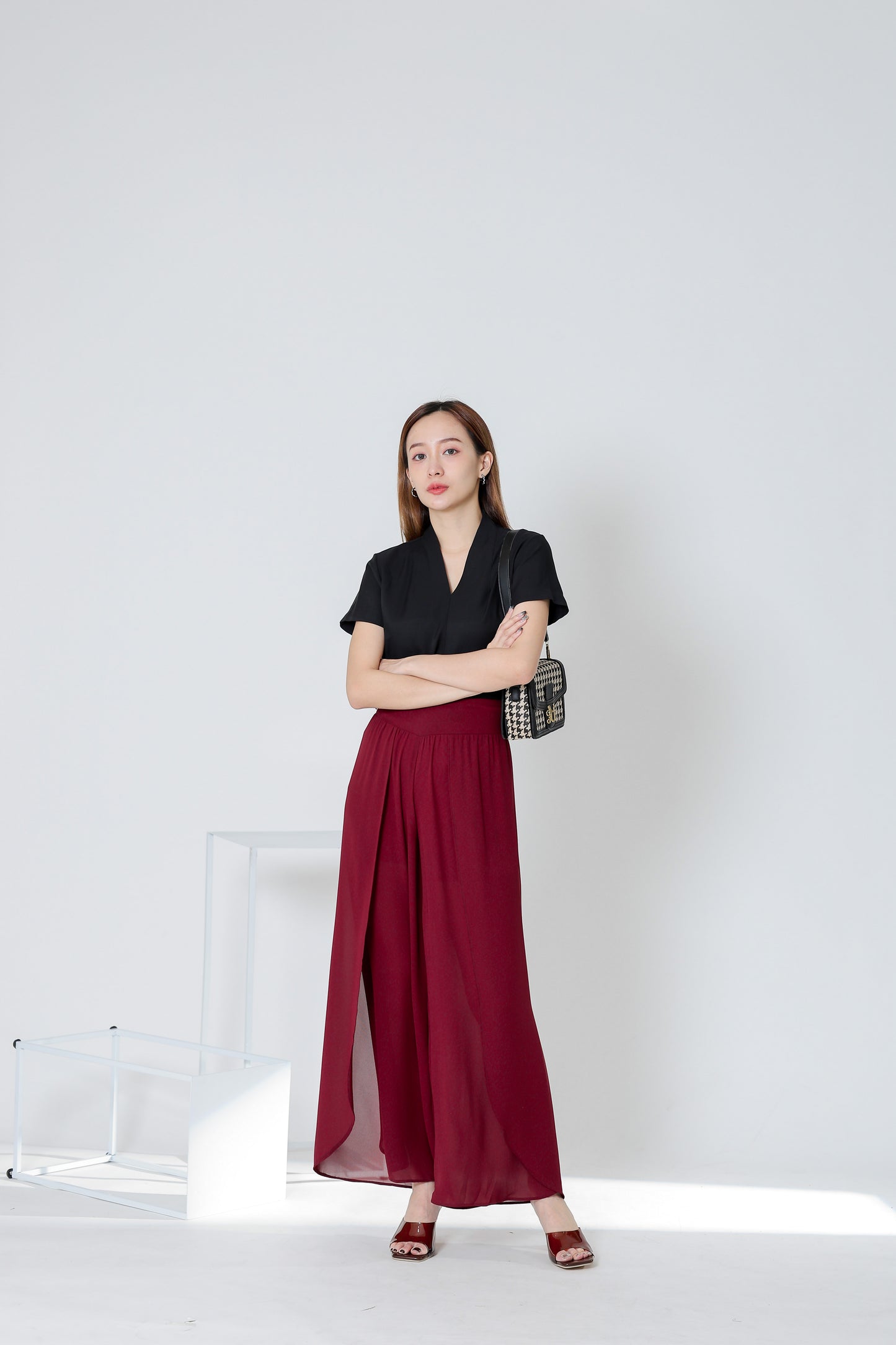 Sofia Overlapped Chiffon Skort - Maroon