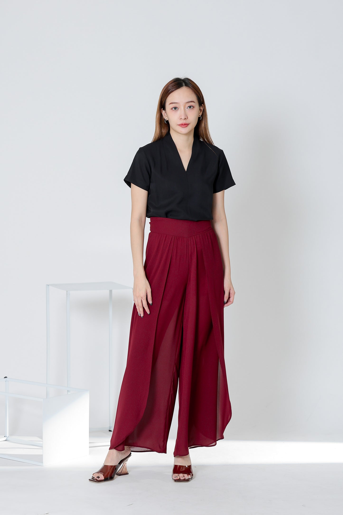 Sofia Overlapped Chiffon Skort - Maroon