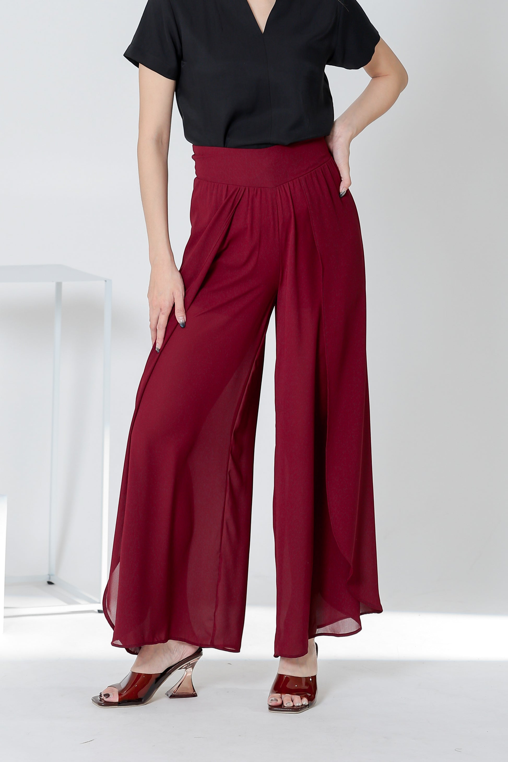 Sofia Overlapped Chiffon Skort - Maroon