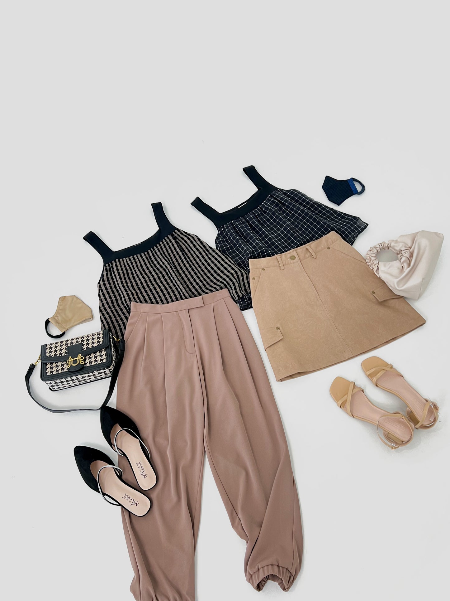Rebekka Gingham Square Neck Top - Brown