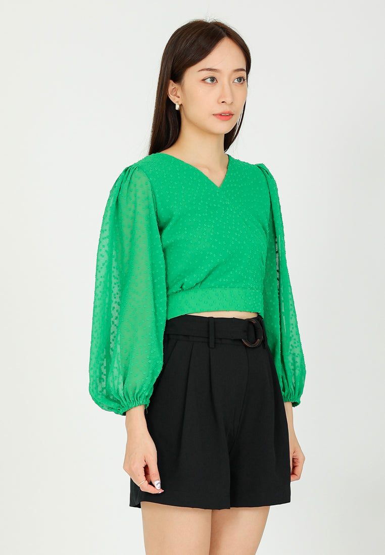 Suvi Textured Chiffon Top - Green