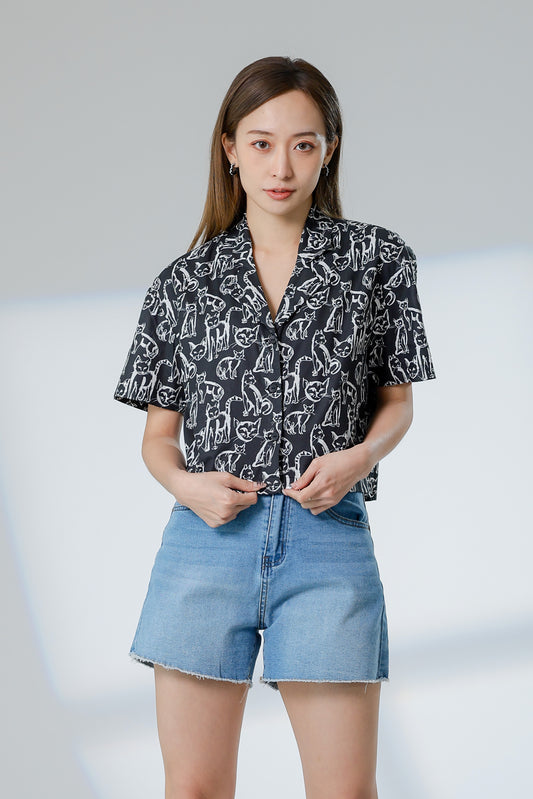Tabitha Printed Shirt - Black
