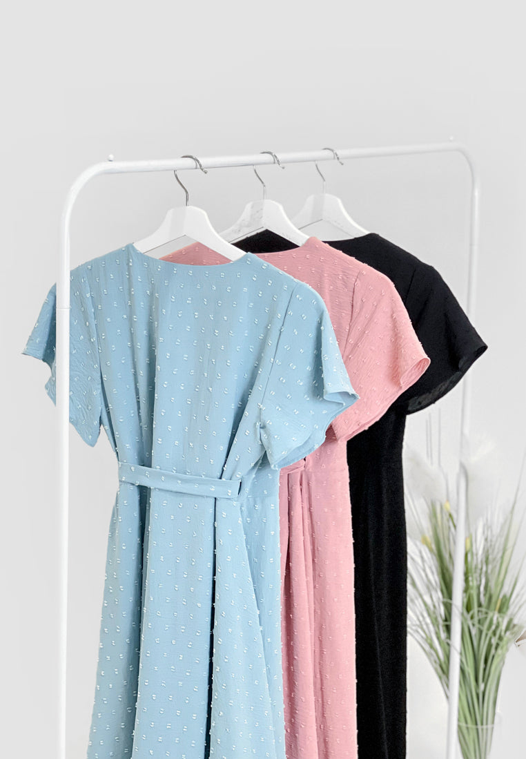Talisha Surplice Wrapped Midi Dress - Light Blue