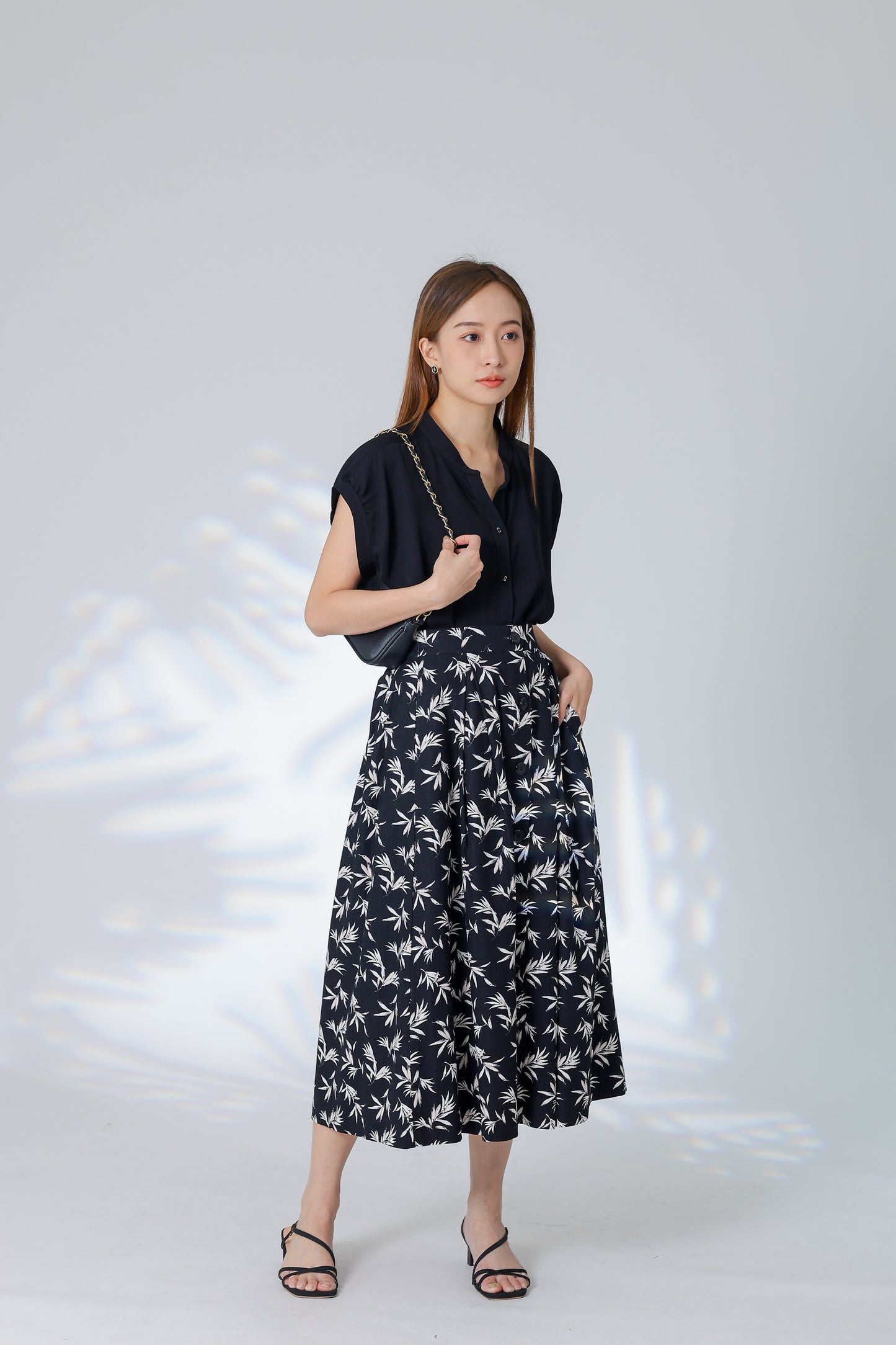 Trisa Mandarin Collar Blouse - Black