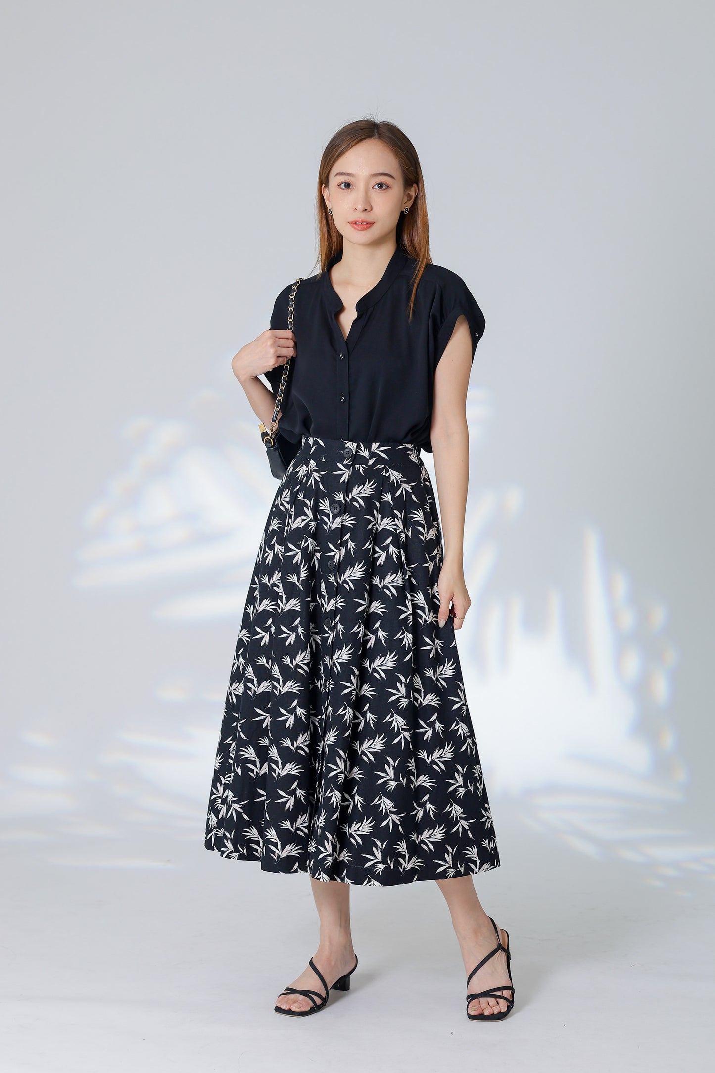 Trisa Mandarin Collar Blouse - Black