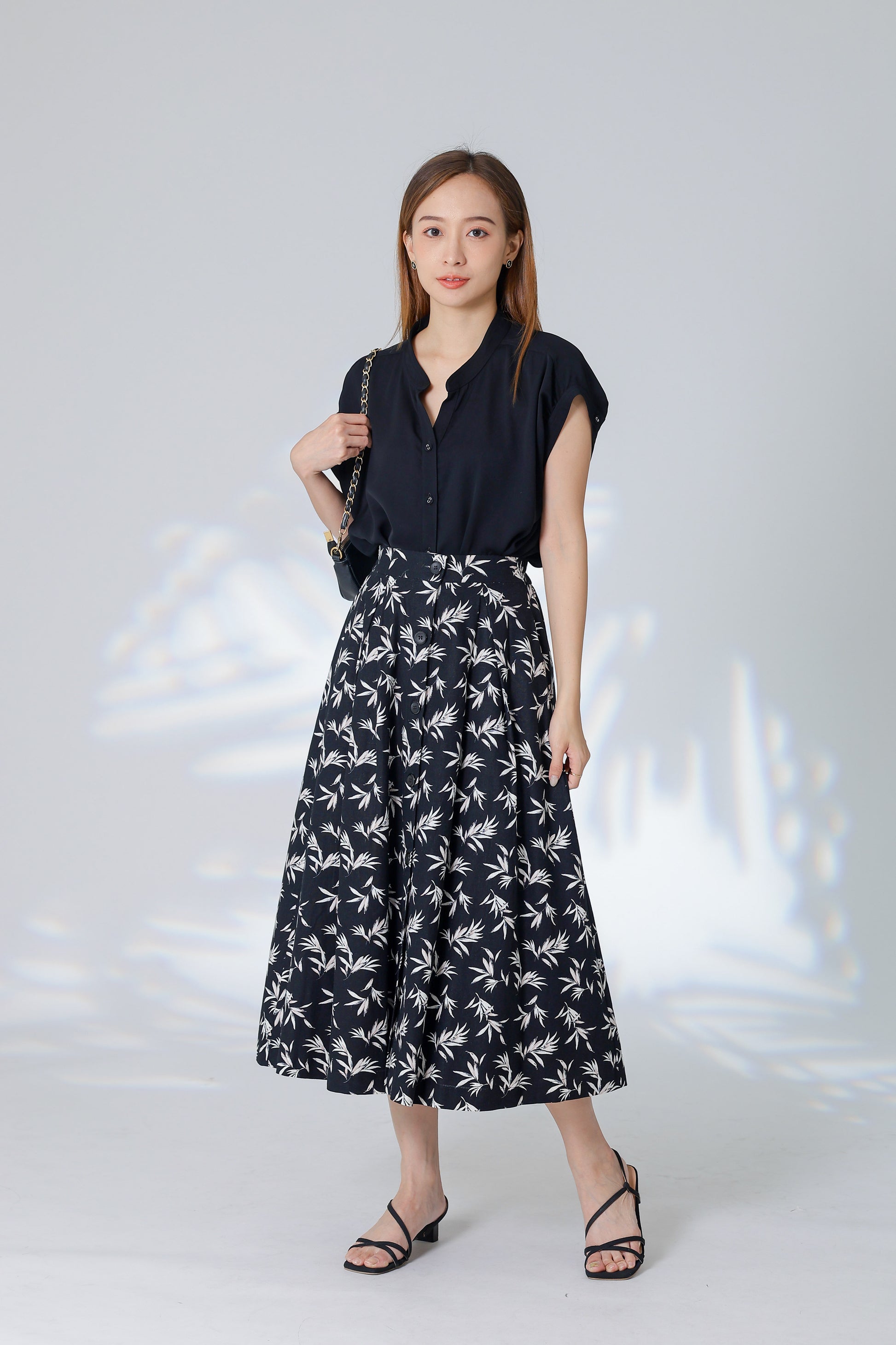Trisa Mandarin Collar Blouse - Black
